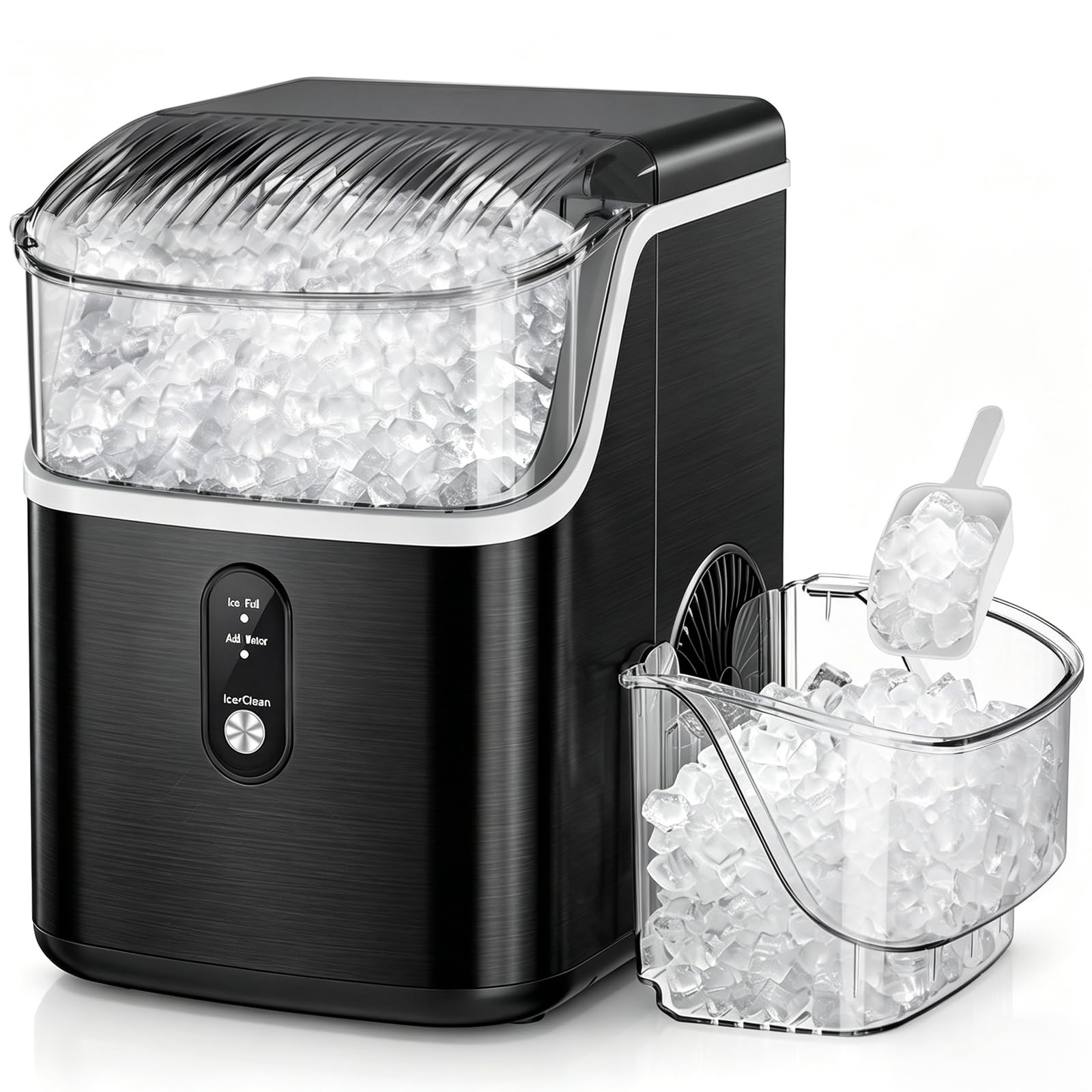 Antarctic Star Nugget Ice Makers Countertop, Pebble Ice Machine with Chewable Pellet Ice, 35Lbs/24H, Self-Cleaning, Sonic Ice, One-Click Operation, for Kitchen,Party Stainless Steel Silver