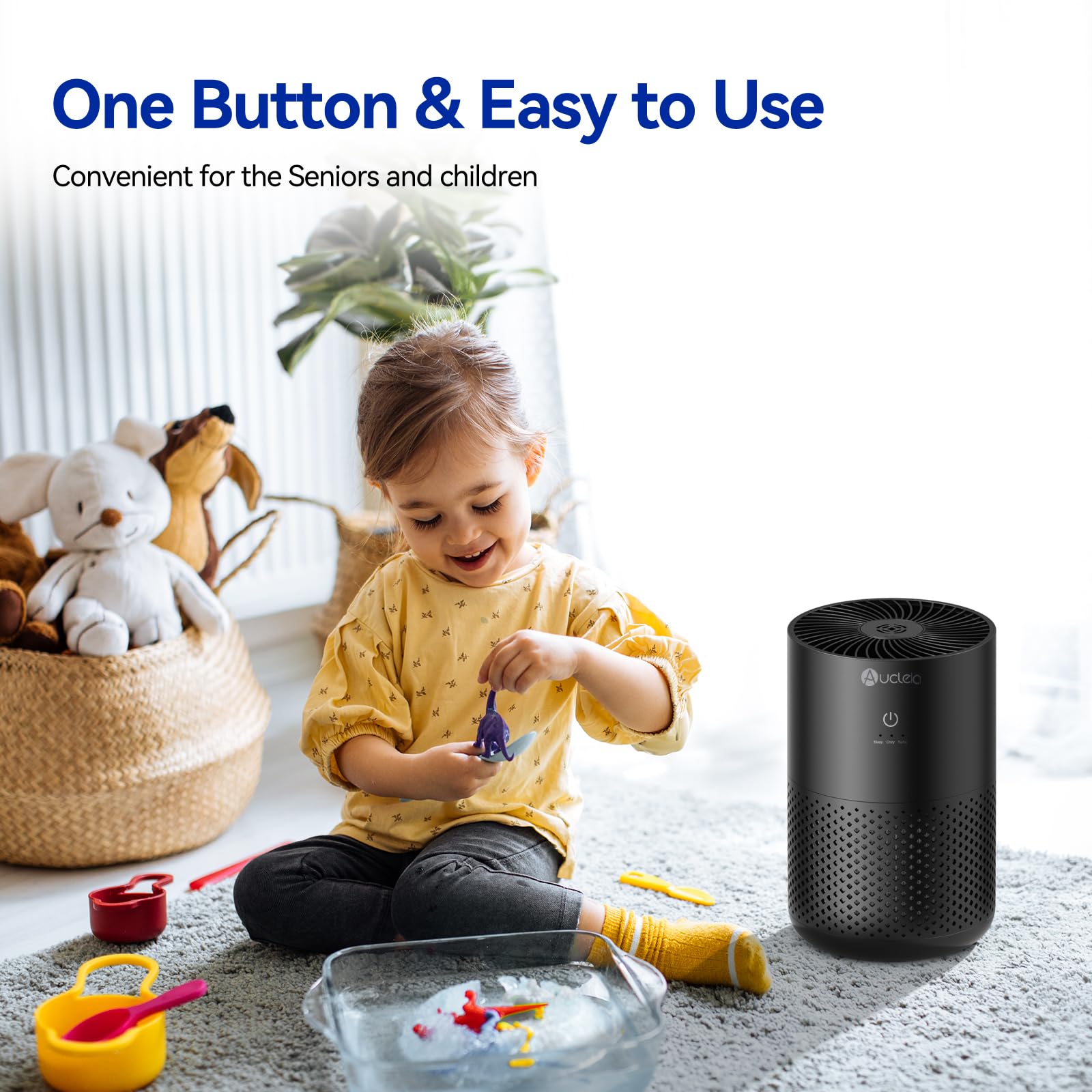 Aucleia Air Purifiers for Bedroom Home with H13 True HEPA Filter, 20dB Quiet Air Cleaner for Pets Hair Dander Odor, Smoke Dust Pollen, Aromatherapy Function, White