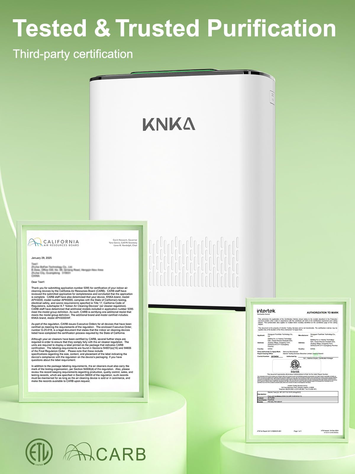 KNKA Air Purifiers for Home Large Room Bedroom Up to 1123 Ft² in 1 Hr, Washable Filters, AQI Display, Turbo & Auto Modes, HEPA Sleep Mode, Air Cleaner for Dust, Pet Hair, Pollen (APH3000)