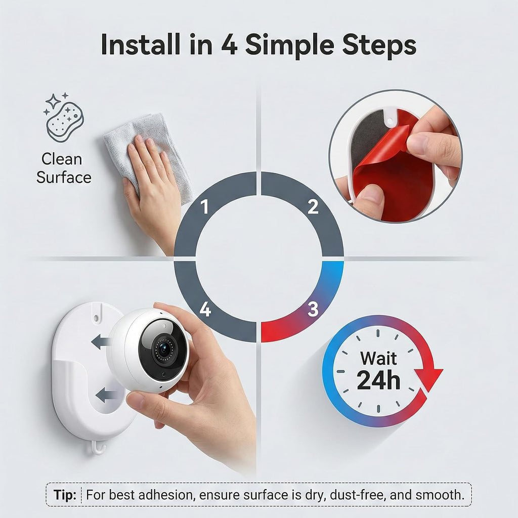 2 Pack Ring Indoor Cam Wall Mount Bracket No Drill No Screws | Strong Adhesive For Blink Outdoor 4/2K+/Mini/Mini 2/Indoor Cameras, 360 Adjustable Sticky Security Camera Holder, Damage-Free