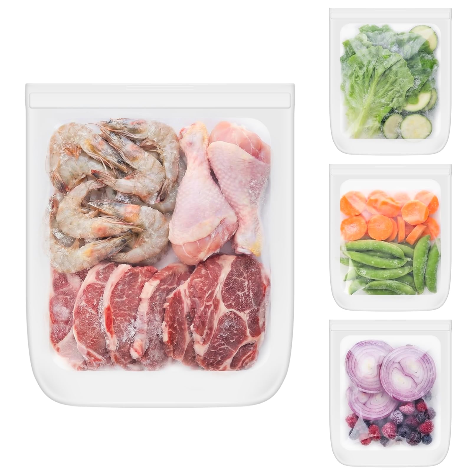 Extra Large Reusable Silicone Food Storage Bags 4 Pack, 0.8 Gallon/3000ml, 100% Silicone Stand-Up Wide-Open Zip-Lock Reusable Bags for Large Items, Microwave Freezer Oven Dishwasher Safe, Translucent
