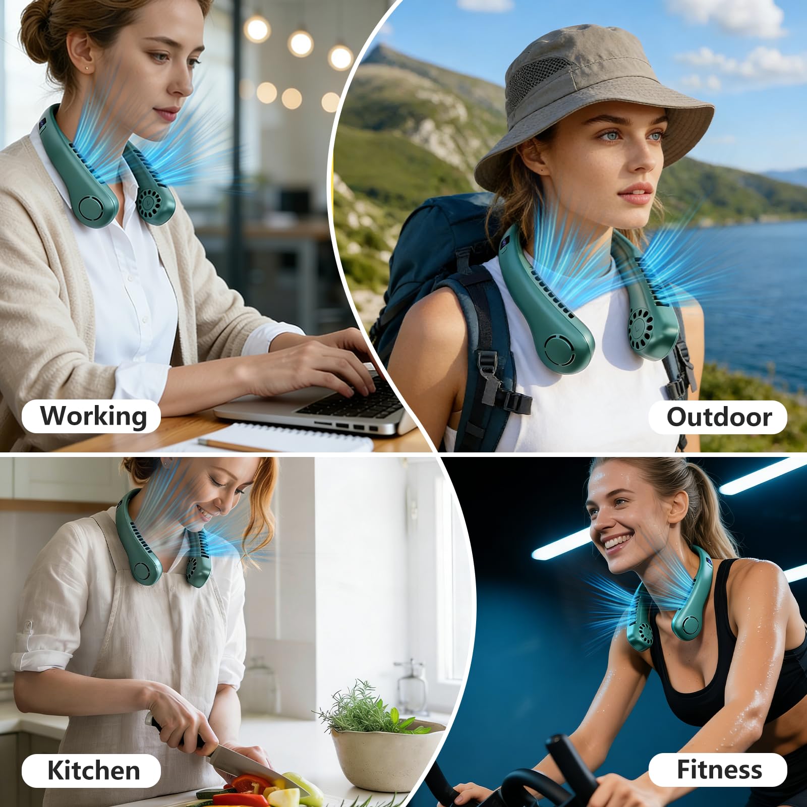 Portable Neck Fan, 360° Cooling Personal Fan with 5 Speeds, USB Rechargeable Wearable Neck Fan, Hands Free Bladeless Fan, Twistable, Mini Portable Fan, Gifts for Men Women Mom Dad, White