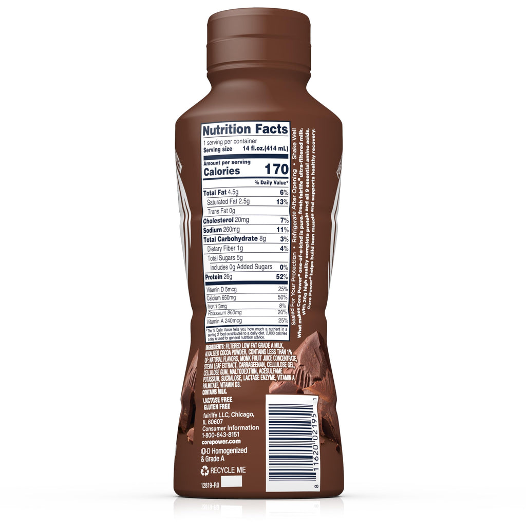 Core Power Protein Shake, Chocolate, 26g Bottle, 14oz, 12 Pack