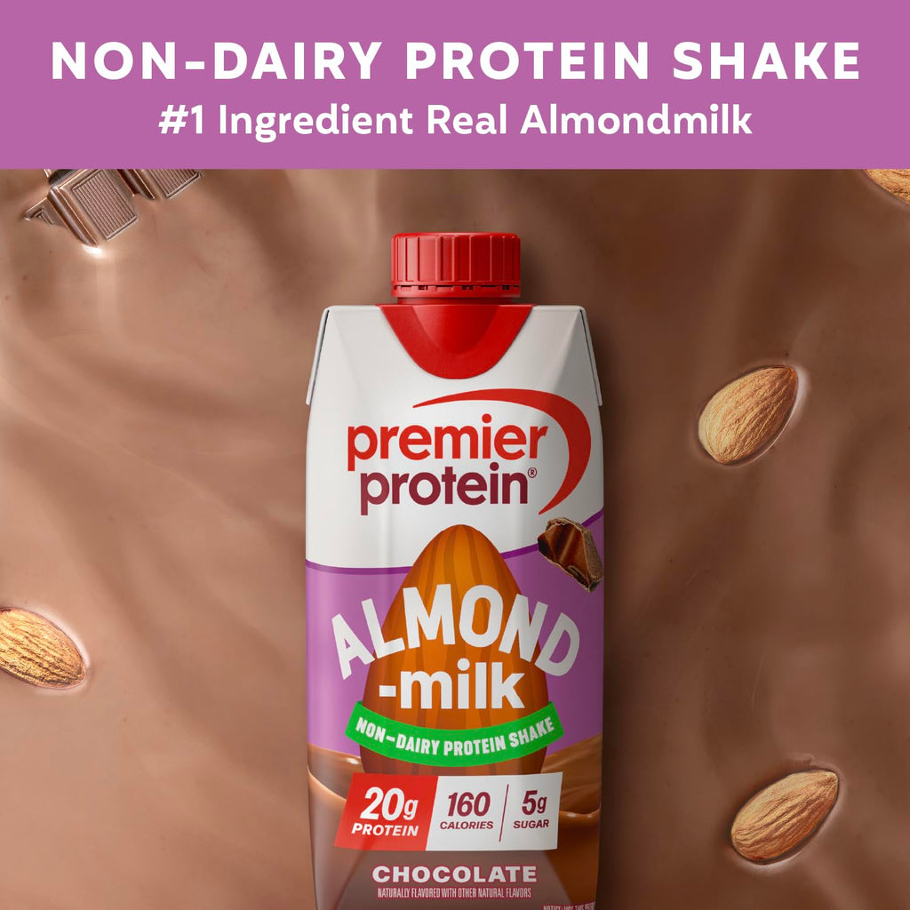 Premier Protein Non-Dairy Plant Based Almondmilk Protein Shake, Coffee with Caffeine for Energy – 20g Protein, 5g Sugar, 11 fl oz, 4 Pack