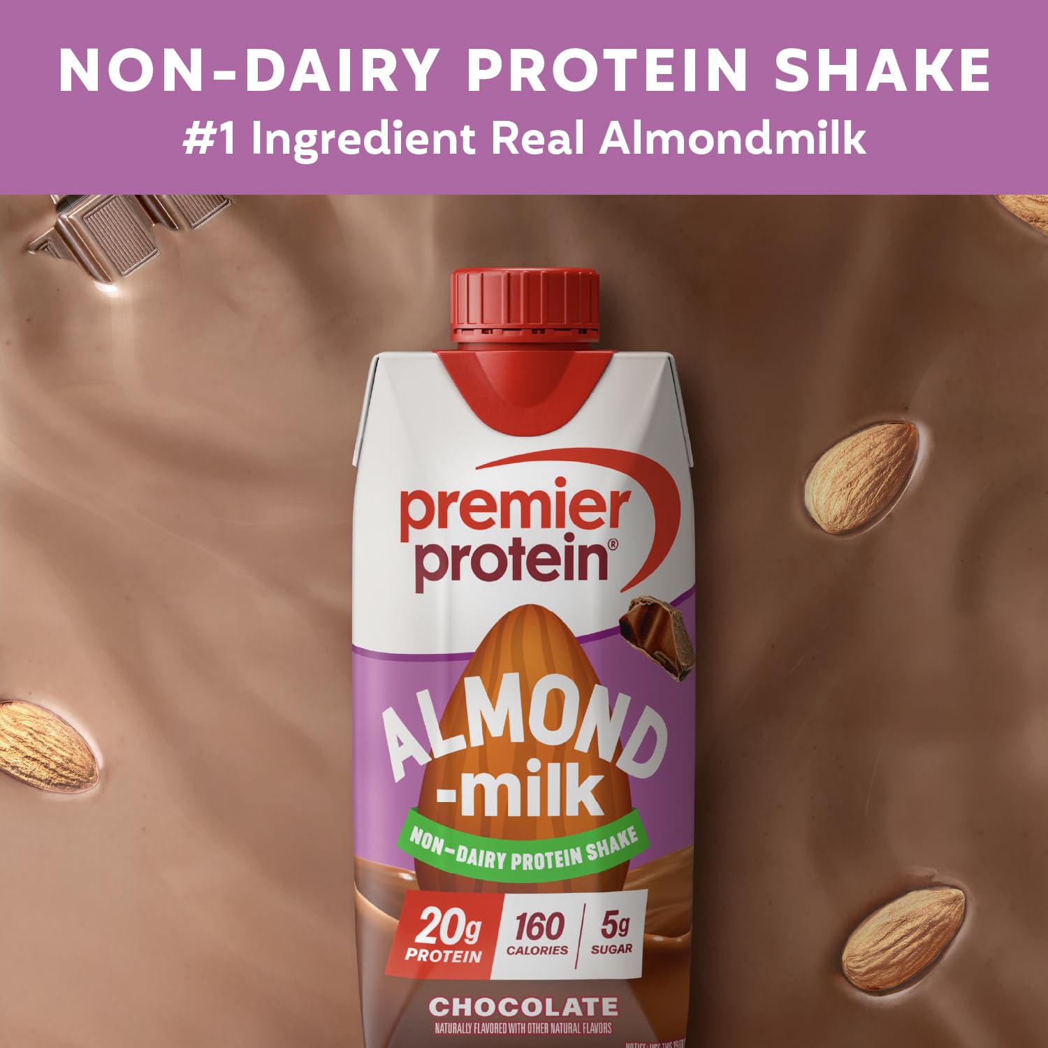 Premier Protein Non-Dairy Plant Based Almondmilk Protein Shake, Coffee with Caffeine for Energy – 20g Protein, 5g Sugar, 11 fl oz, 4 Pack