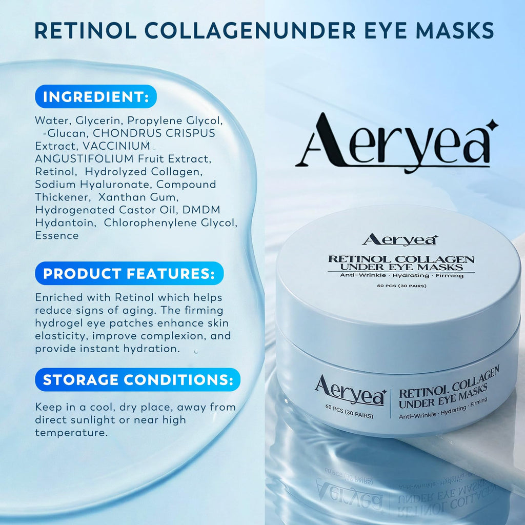 Retinol Collagen Under Eye Patches for Men & Women 30 Pairs | Hydrogel Eye Masks for Dark Circles, Wrinkles & Firming - Hydrating Anti-Aging Gel Pads