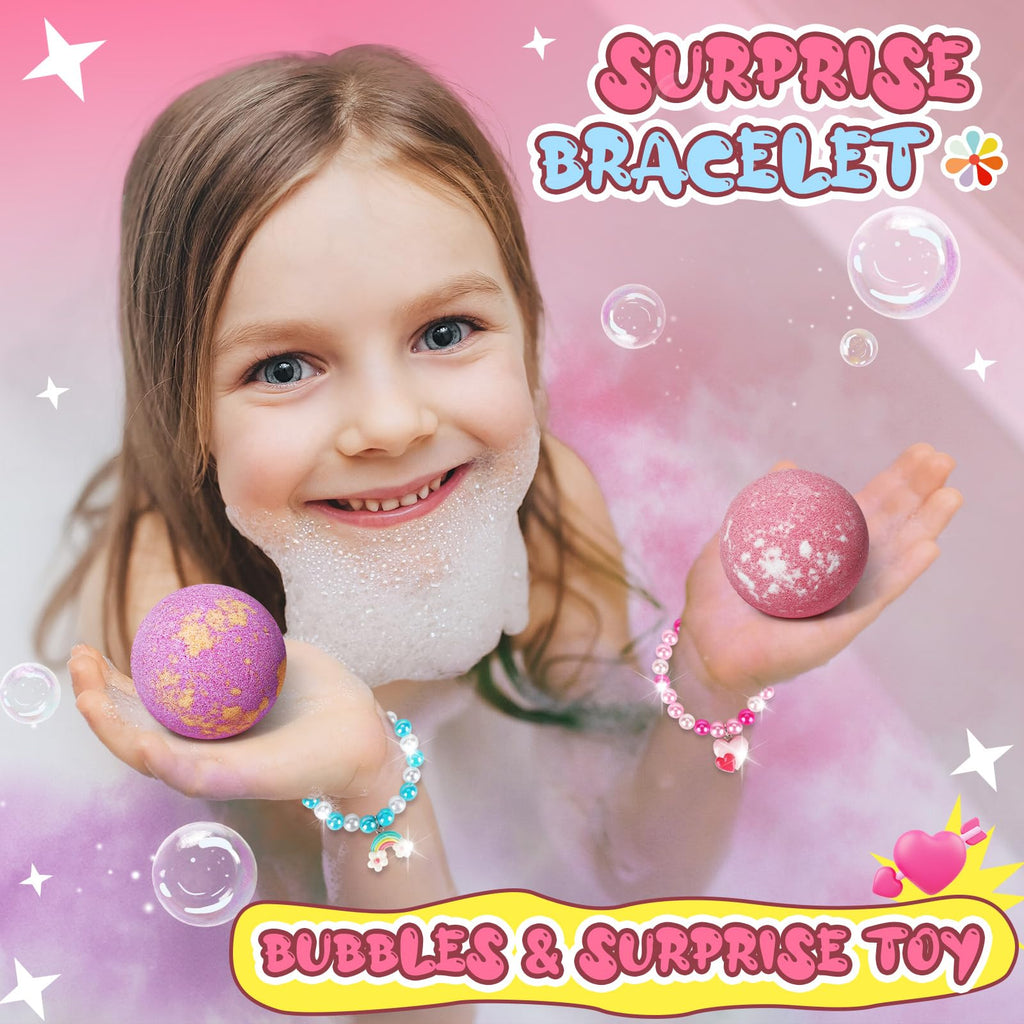 Unicorn Bath Bombs for Kids Girls with Bracelet Inside, sanyi Boo Basket Stuffers Bubble Bath Toys Birthday Gifts Christmas Stocking Stuffers for 4 5 6 7 8 Year Old Girl Daughter Granddaughter
