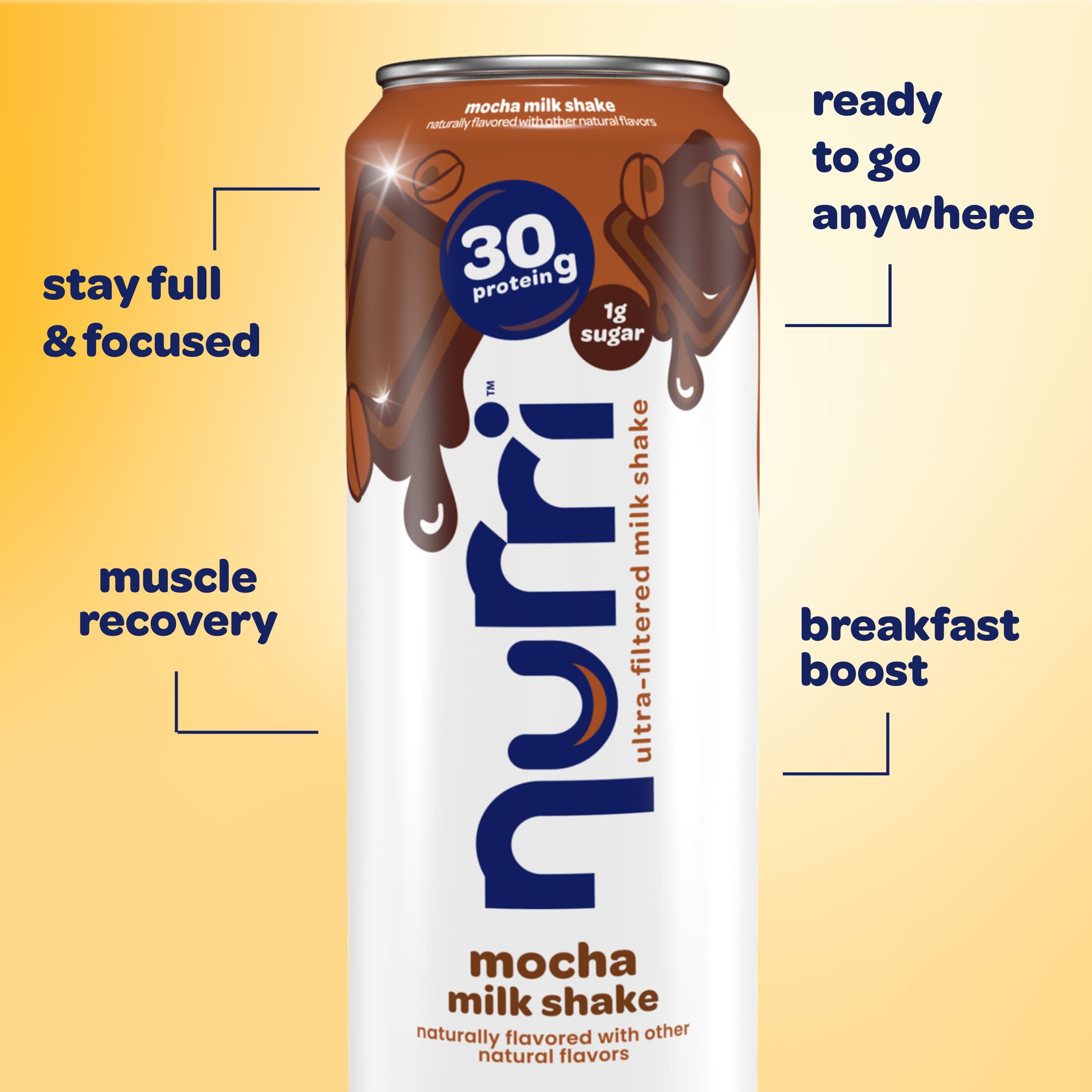 Nurri - 30g Protein Ultra Filtered Milk Shake – Mocha- with Caffeine for Energy, Lactose Free, Low Sugar, 150 Calories, 10 Vitamins and Minerals - 11 fl oz, 10 Cans