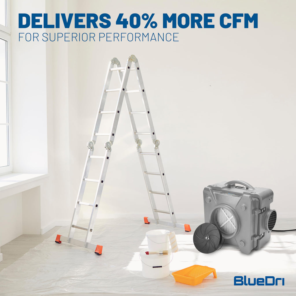 BlueDri Air Shield 550 HEPA Air Scrubber, Water Damage Restoration Equipment Air Purifier, Covers 1400 Sq. Ft, Daisy Chain Capable, For Commercial Use, Blue, BD-AS-550