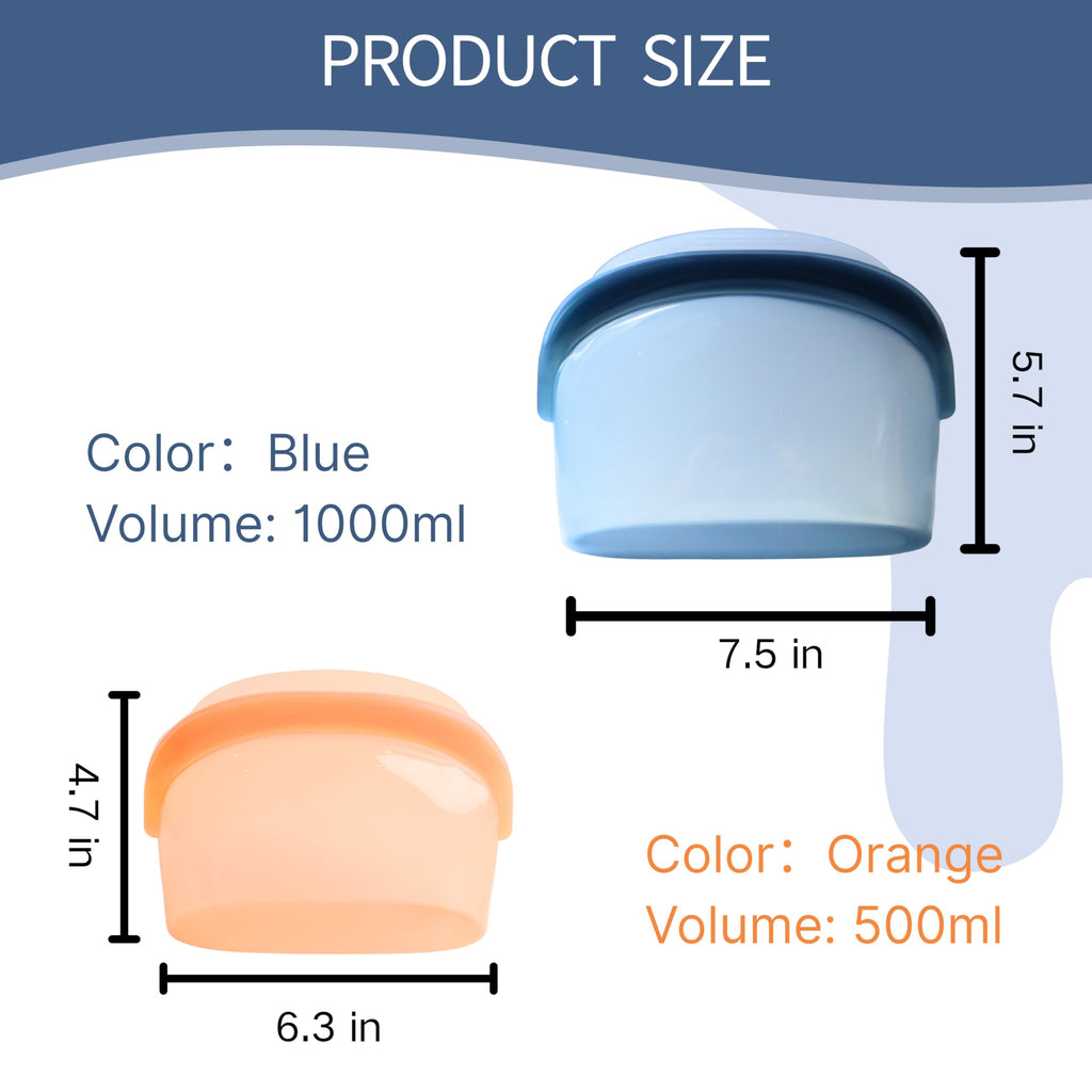 Reusable Silicone Food Storage Bags 3-Pack (17oz, 34oz, 51oz) | Stand Up Leakproof Freezer Bags with Wide Self-Sealing Zipper | Dishwasher, Microwave Safe, BPA Free Eco-Friendly Sous Vide Cooking Bags