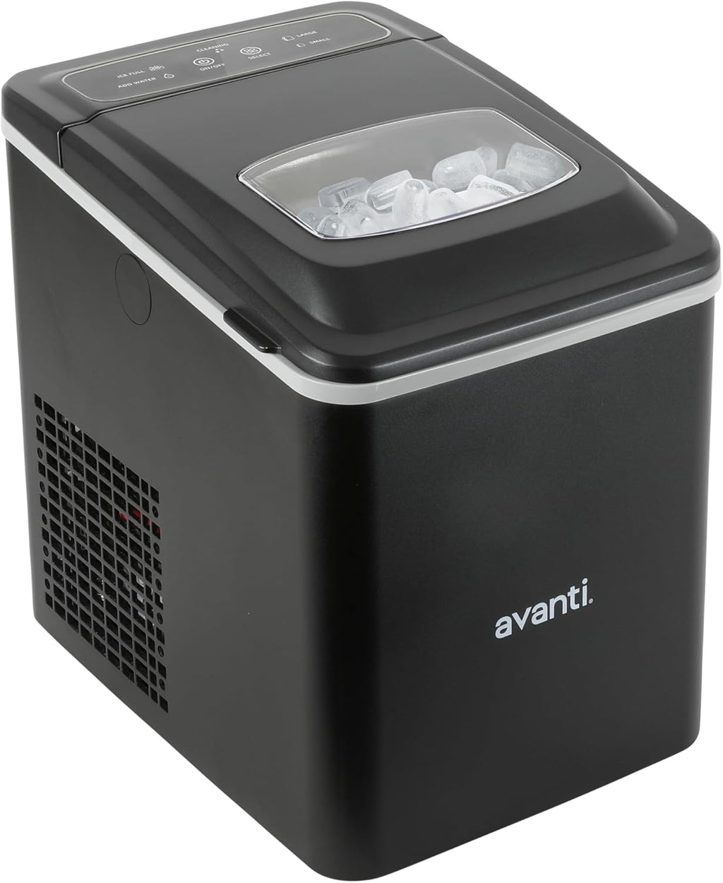Avanti Ice Maker Mighty Ice Countertop Design Makes 26 Pounds of Bullet-Shaped Ice Cubes in 24 Hours, Digital Touch Controls and Self Cleaning Function, Includes Scoop, Black
