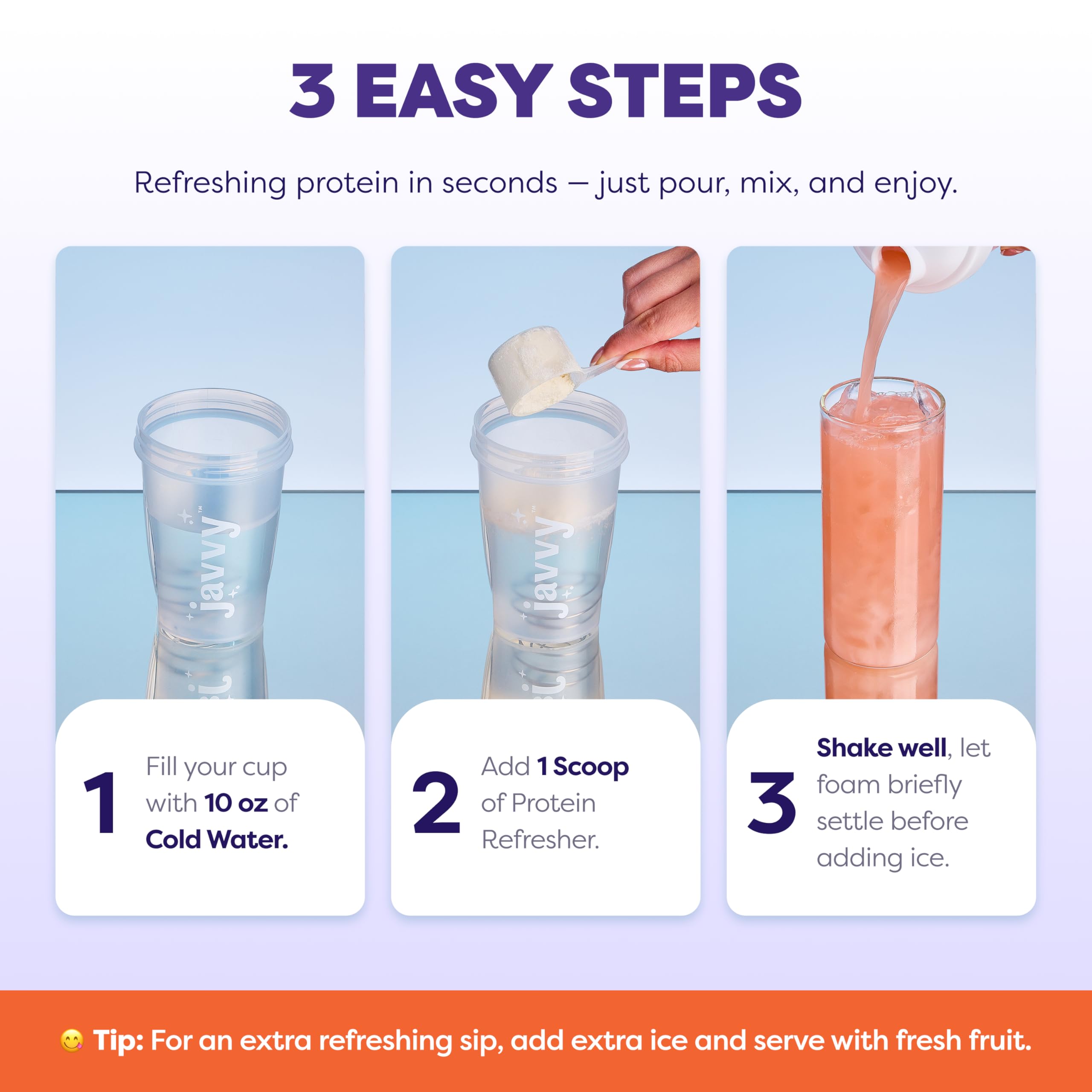 Javvy Clear Protein Refresher Drink Mix – 10g of Whey Protein and Collagen Peptides, Electrolytes Powder, Natural Flavors, 0g of Sugar, 45mg Caffeine, 20 Servings, Strawberry Berry Acai