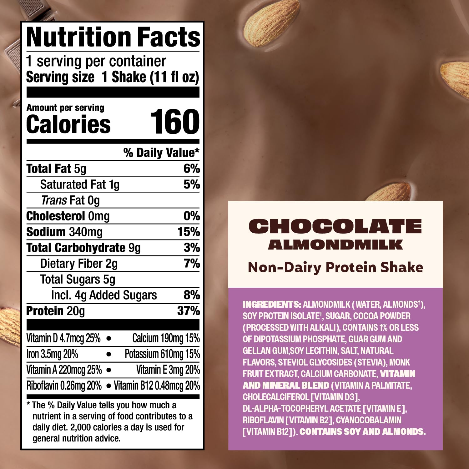 Premier Protein Non-Dairy Plant Based Almondmilk Protein Shake, Coffee with Caffeine for Energy – 20g Protein, 5g Sugar, 11 fl oz, 4 Pack