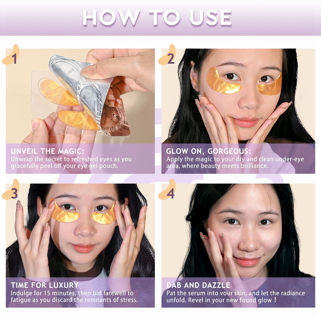Eye Patches Under Eye Mask Skincare Hyaluronic Acid Under Eye Patches for Teen Girls Puffy Eyes and Dark Circles 24k Gold,Hyaluronic Acid,Rose,Eye Mask Pads Bag Treatment Skin Care(30Pairs)
