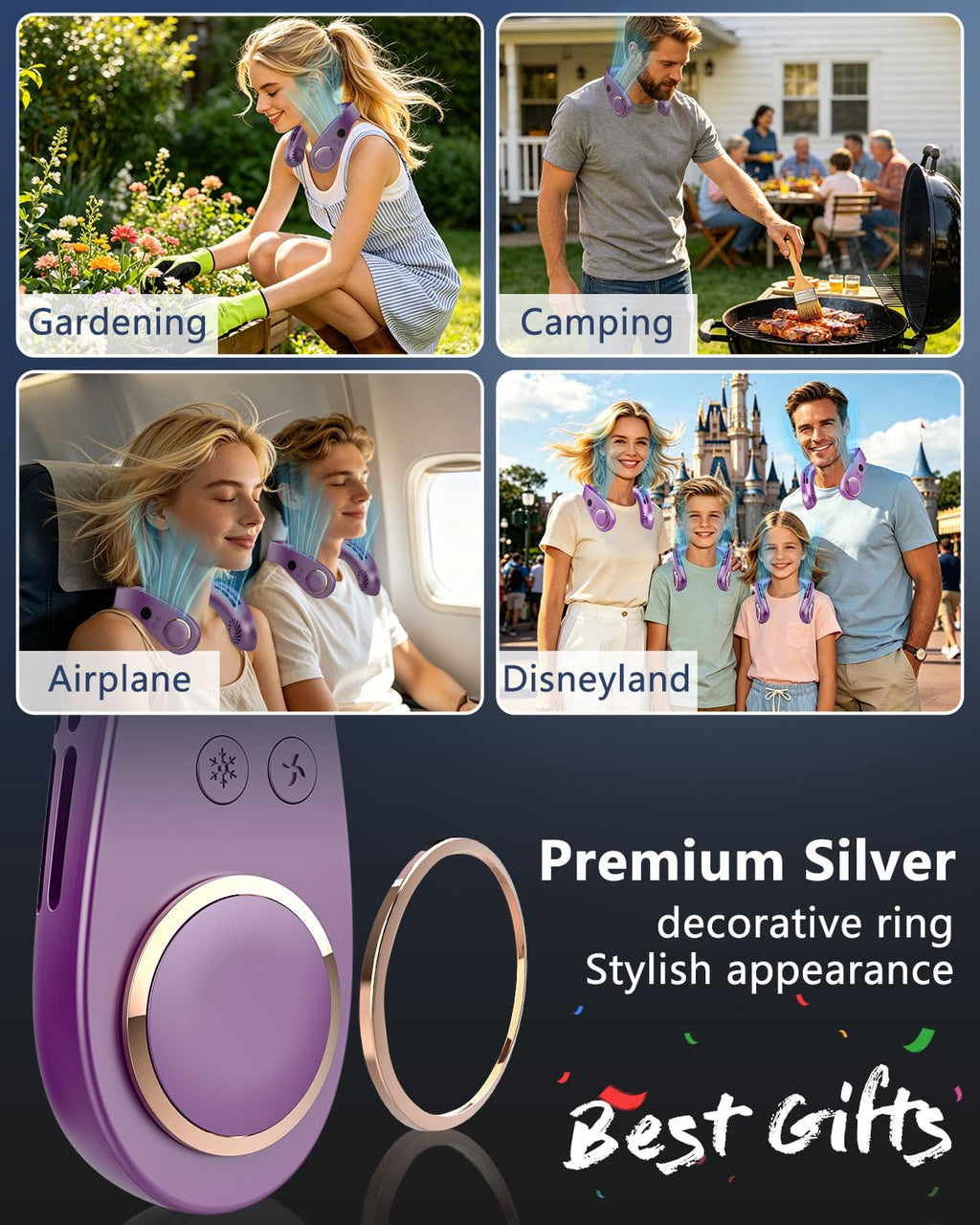 Neck Fan with Cooling Plate,5500mAh Rechargeable, Ultra Quiet Operation, 5 Speeds & 3 Cooling Modes, USB-C Fast Charging, LED Display Battery & Gear, Bladeless Fans that Blow Cold Air for Travel Blue