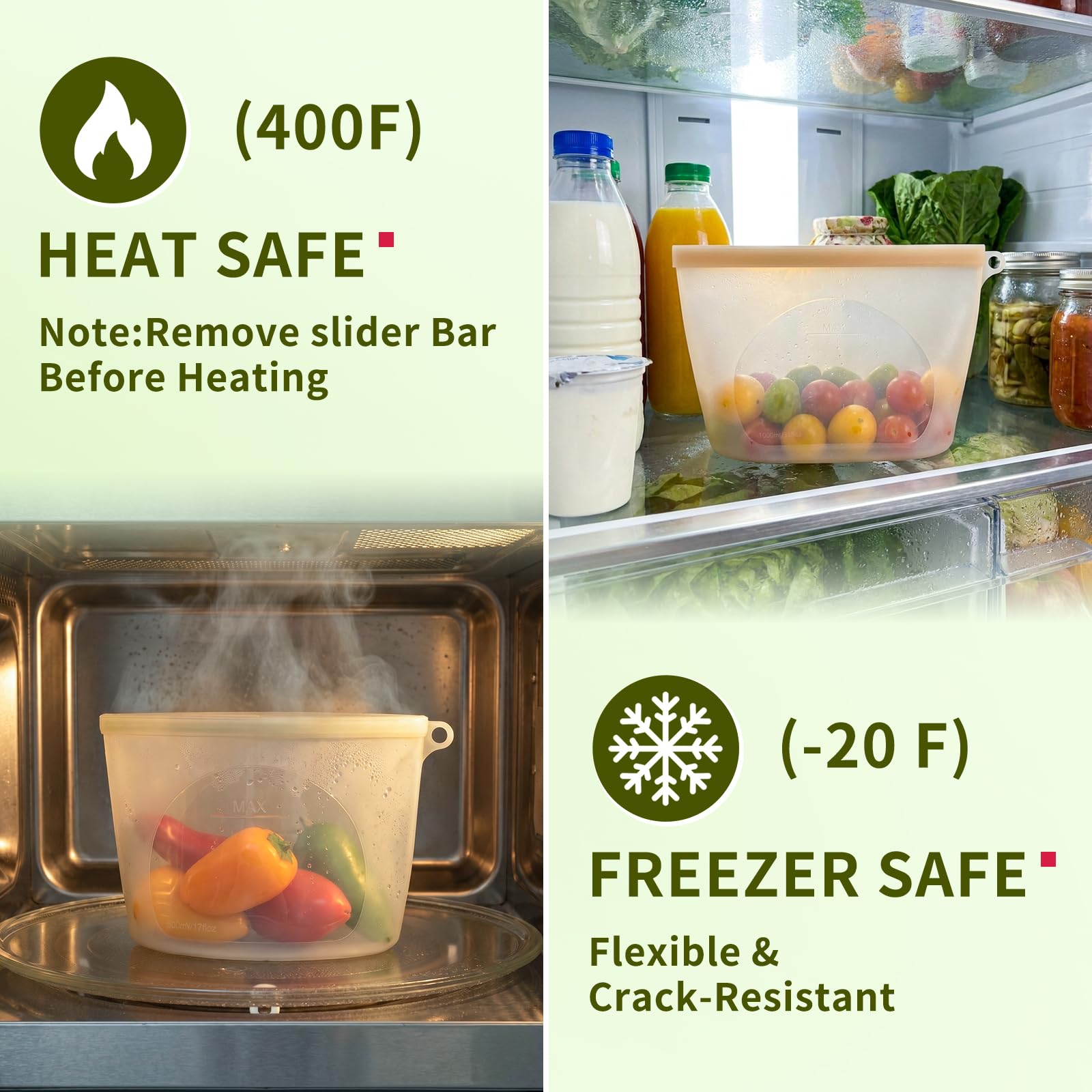 Extra Large Reusable Silicone Food Storage Bags 4 Pack, 0.8 Gallon/3000ml, 100% Silicone Stand-Up Wide-Open Zip-Lock Reusable Bags for Large Items, Microwave Freezer Oven Dishwasher Safe, Translucent