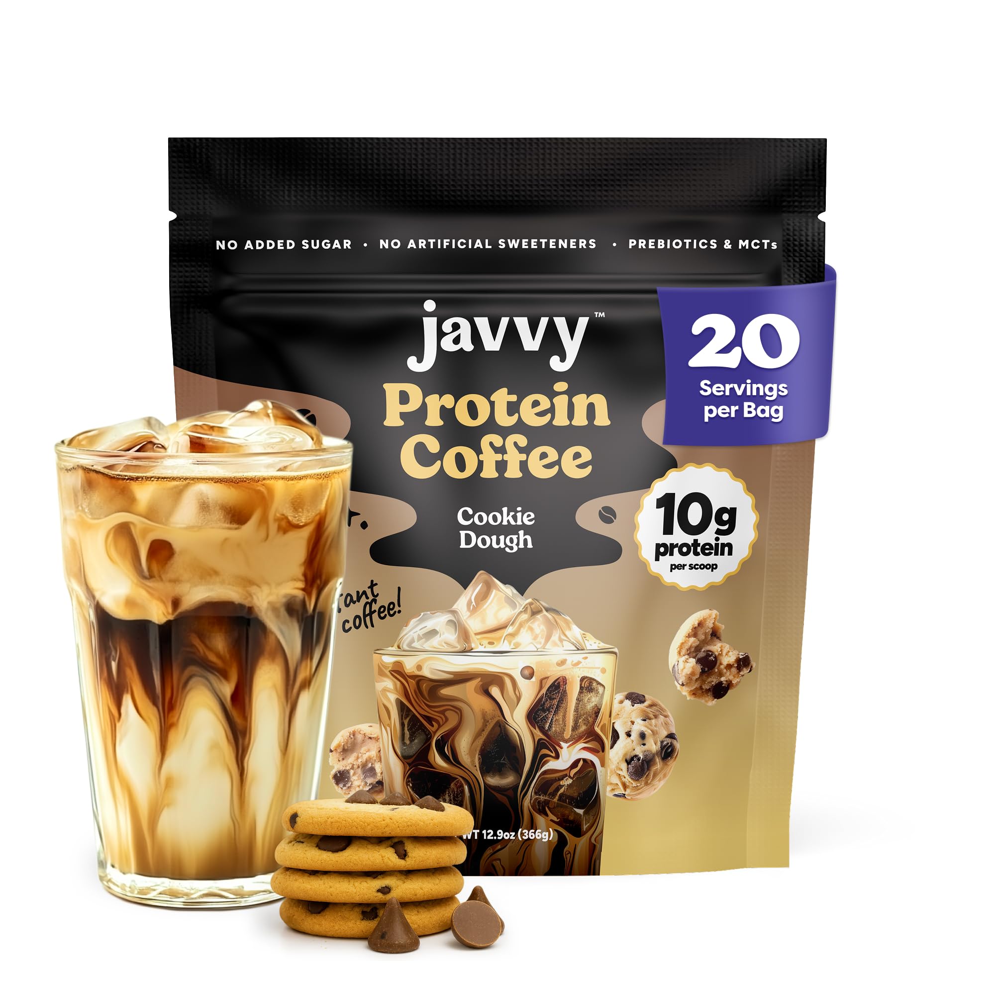 Javvy Protein Iced Coffee - Premium Whey Protein & Iced Coffees, 100% Natural Cold Brew, Zero Artificial Flavors & Sweeteners, 80mg Caffeine, No Added Sugar, 20 Servings, Caramel, 1 Pack