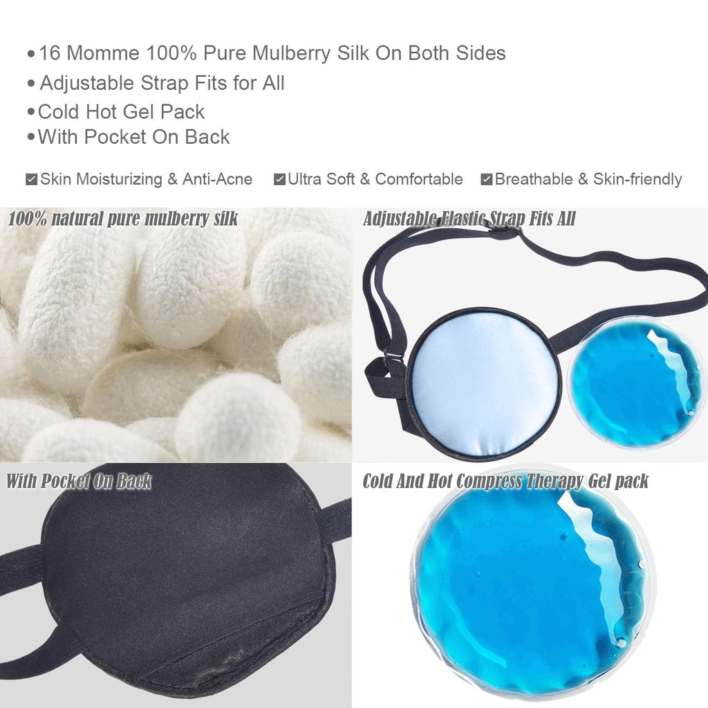 Cooling Eye Patches for Puffy Eyes, Pure Silk Ice Eye Patch, Single Eye Mask, Medical One Eye Cover Cold Hot Therapy Strabismus Lazy Eyes After Surgery Adult Kid Pirate Eyepatch (Black)