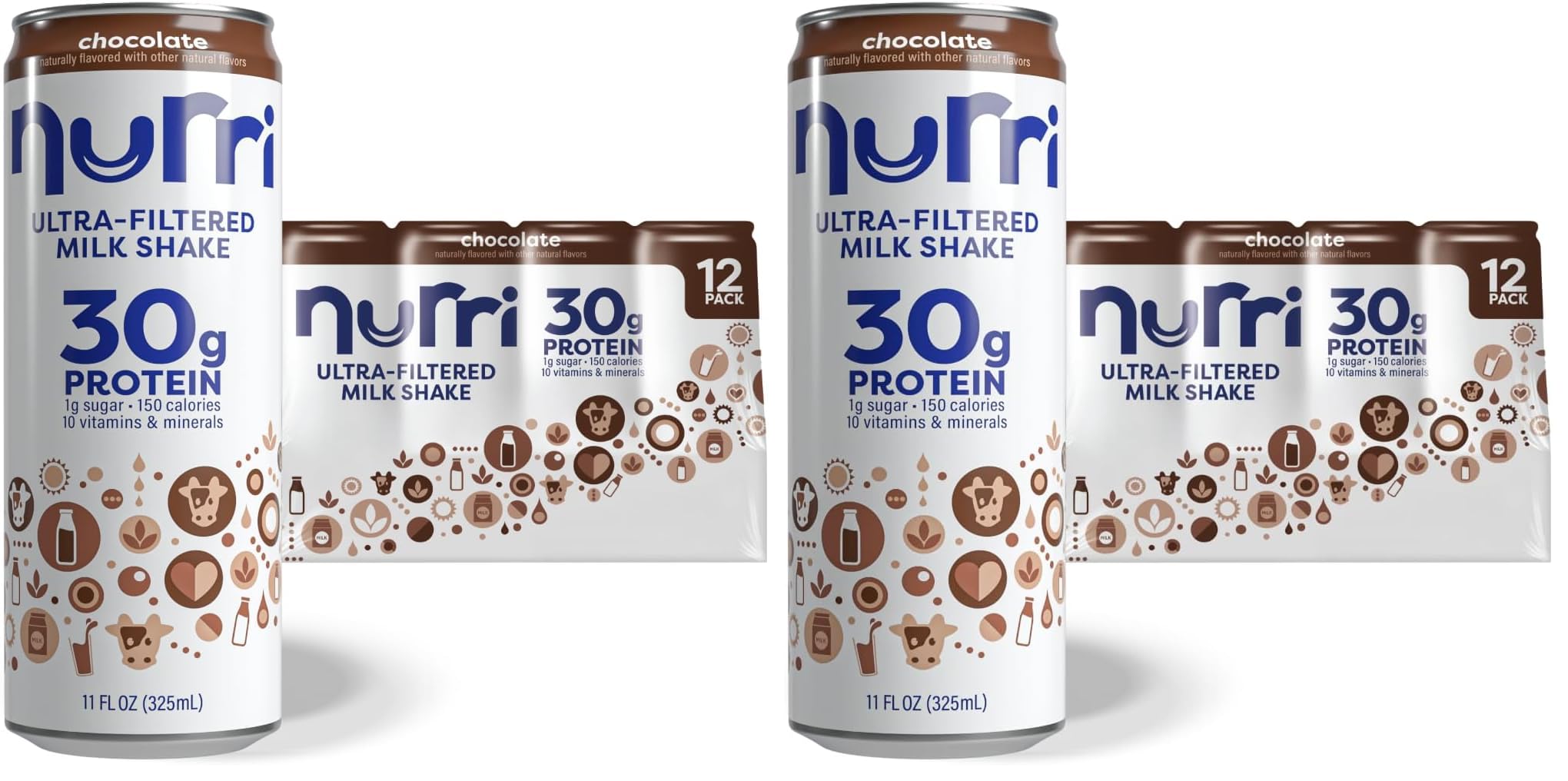Nurri - 30g Protein Ultra Filtered Milk Shake – Mocha- with Caffeine for Energy, Lactose Free, Low Sugar, 150 Calories, 10 Vitamins and Minerals - 11 fl oz, 10 Cans
