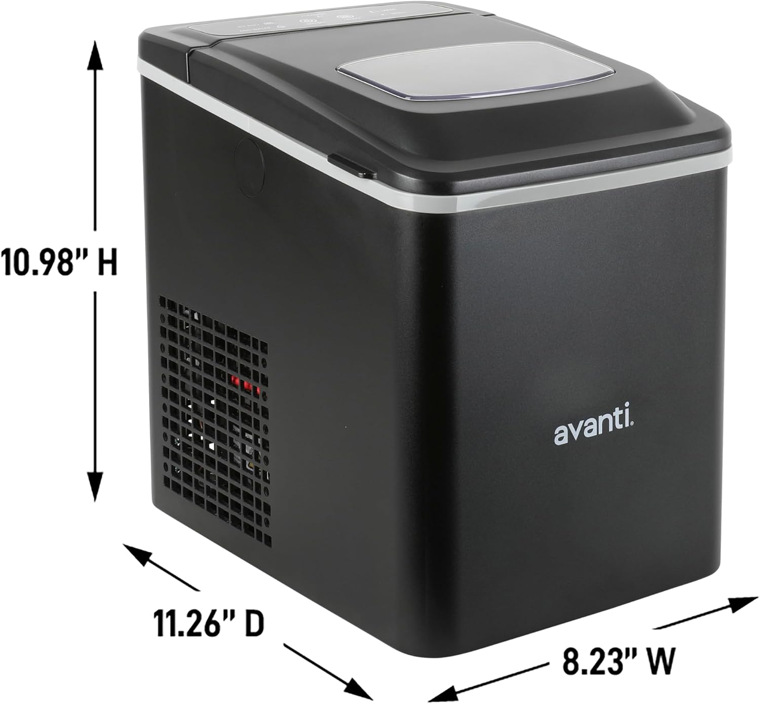 Avanti Ice Maker Mighty Ice Countertop Design Makes 26 Pounds of Bullet-Shaped Ice Cubes in 24 Hours, Digital Touch Controls and Self Cleaning Function, Includes Scoop, Black