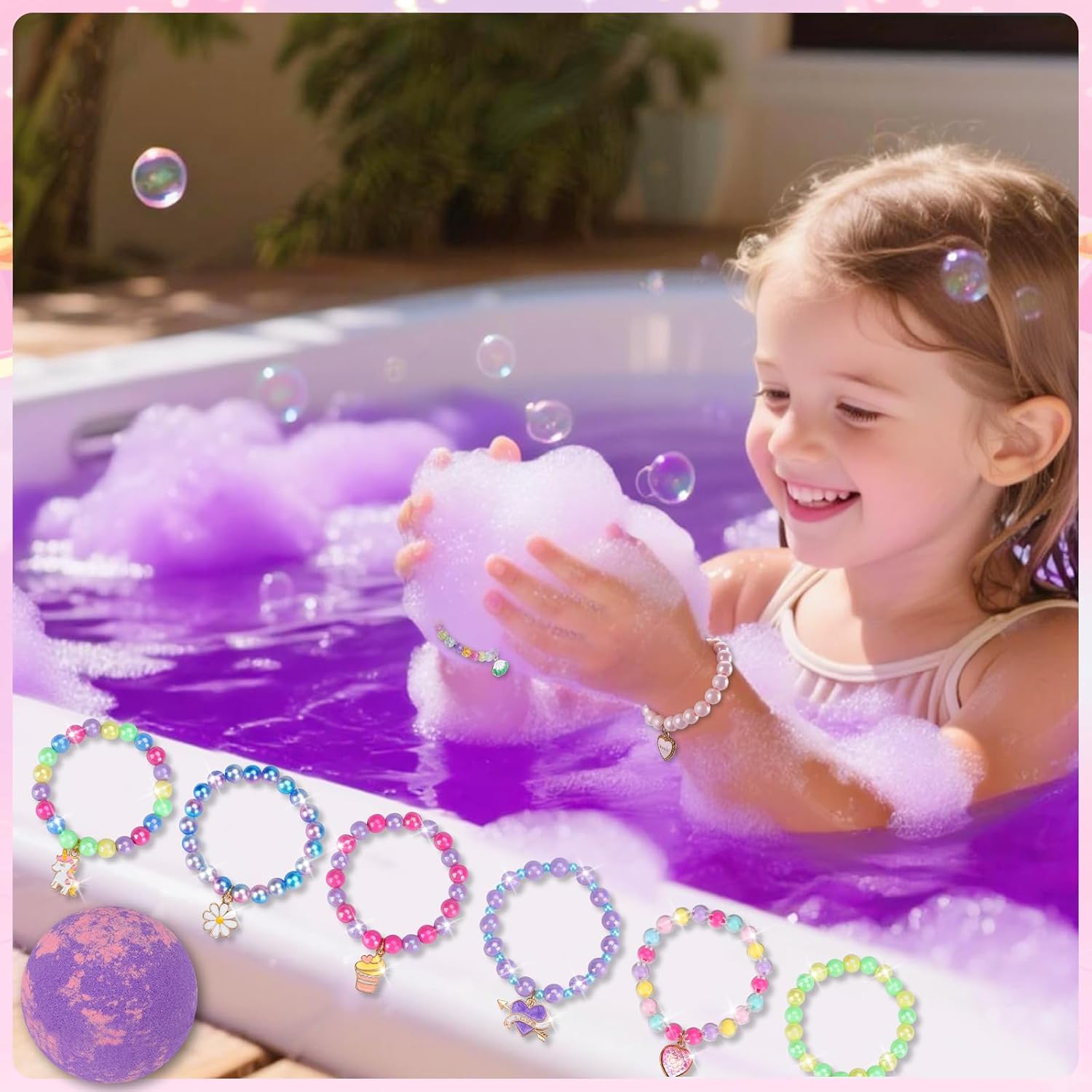 Bath Bombs for Kids with Toys Inside, 8-Pack Gift Set - Extra Large Fizzing Bath Bombs for Girls with Surprise Bracelet, Bubble Bath, Birthday Gifts for 3 4 5 6 7 8 Year Old Girl(Package May Vary)