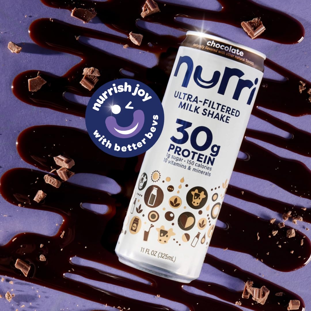 Nurri - 30g Protein Ultra Filtered Milk Shake – Mocha- with Caffeine for Energy, Lactose Free, Low Sugar, 150 Calories, 10 Vitamins and Minerals - 11 fl oz, 10 Cans