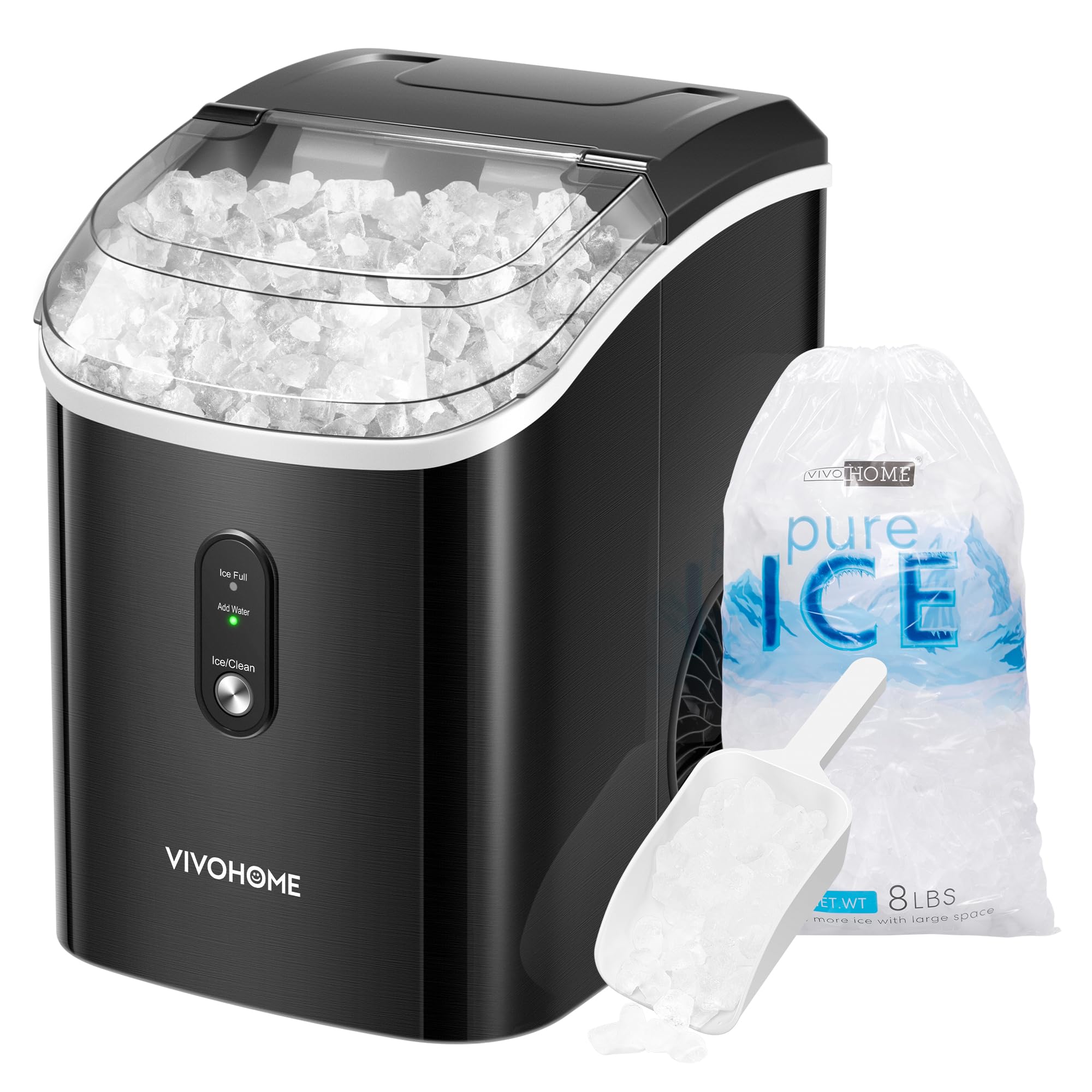 VIVOHOME Nugget Ice Maker Countertop, 45lbs/Day Pebble Ice Maker Machine, Soft Chewable Pellet Ice Machine with Self-Cleaning, Scoop, 10 Ice Bags, for Home Kitchen, RV, Camping, Office