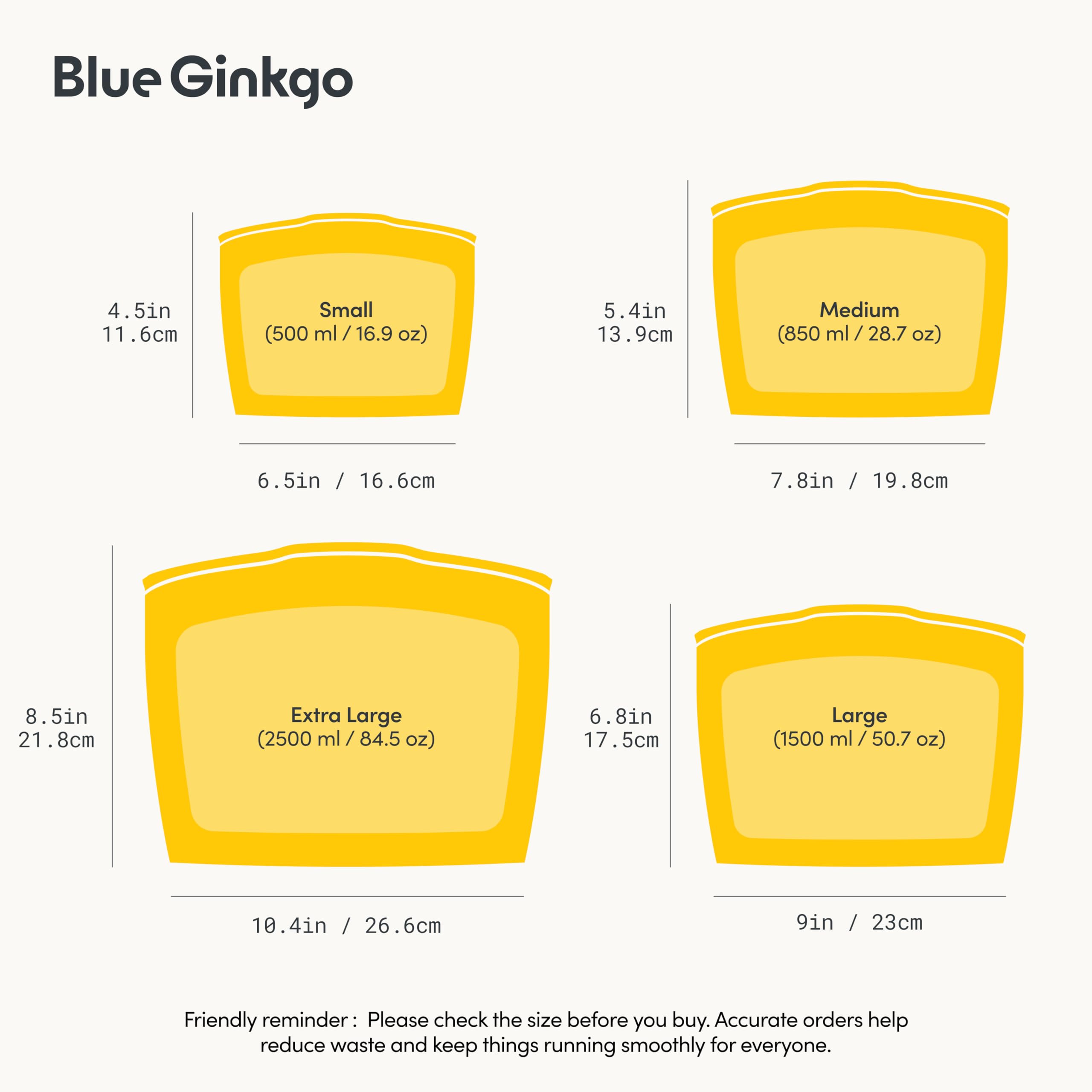 Blue Ginkgo Reusable Silicone Storage Bags – 4-Pack | Korean-Made Stand Up Food, Freezer Bags - Pumkin Yellow