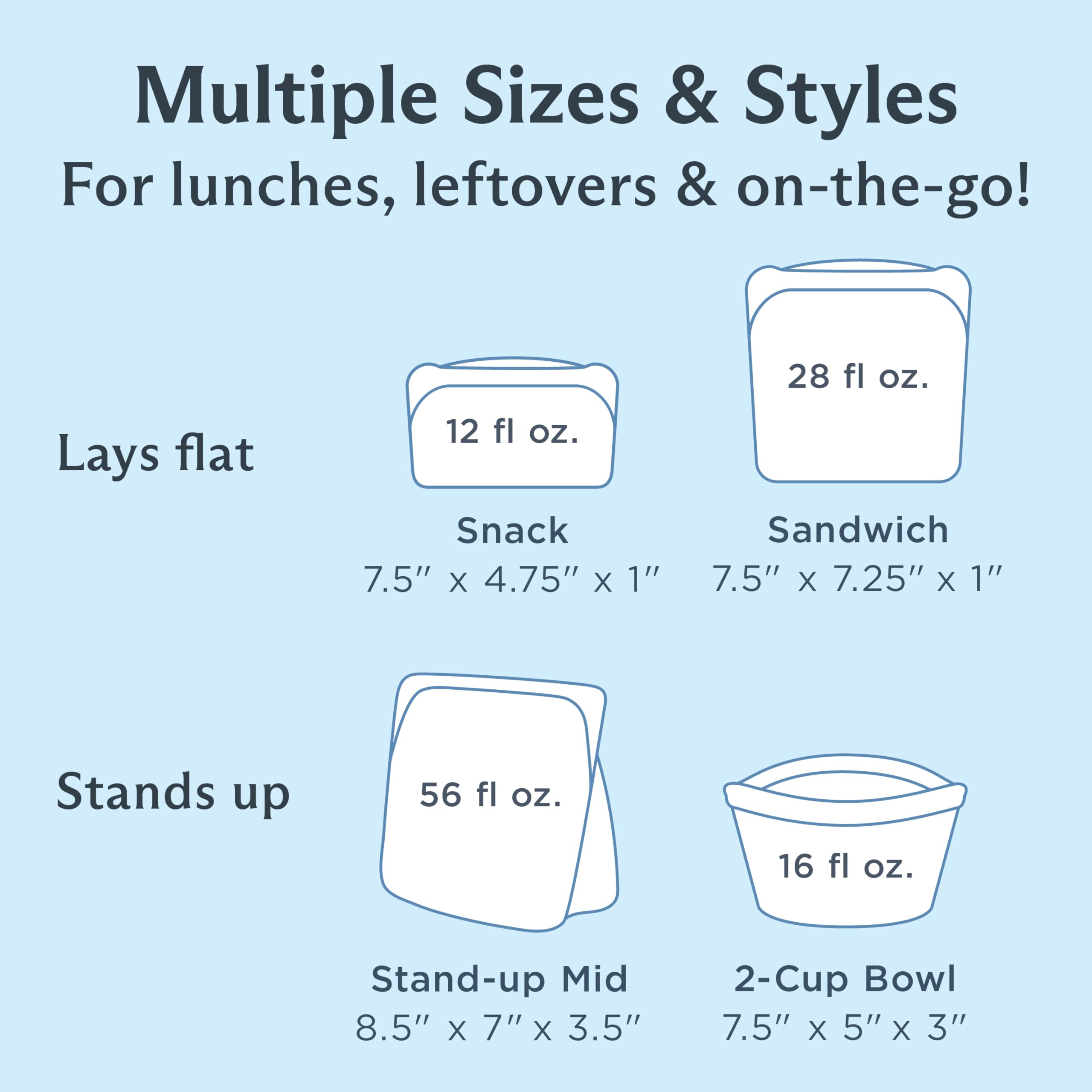 Stasher Silicone Reusable Storage Bags, 4-Pack Starter Kit, Reusable Freezer Bags, Microwave, Dishwasher, Oven Safe, Sous Vide, Premium Lunch Containers, Eco Friendly, Food Storage Bags, Clear