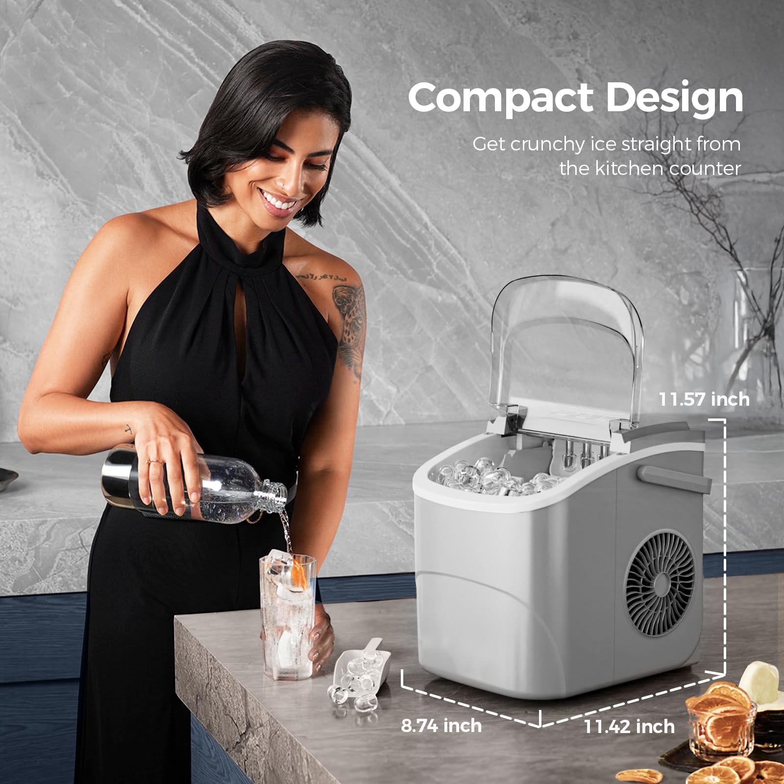Electactic Ice Makers Countertop,26Lbs/24H,9 Cubes in 6 Mins,Portable Ice Maker Machine with Self-Cleaning,2 Sizes of Bullet Ice,Perfect for Home Kitchen(Black)