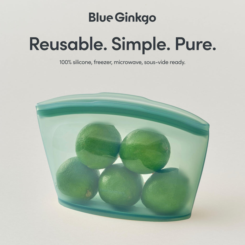 Blue Ginkgo Reusable Silicone Storage Bags – 4-Pack | Korean-Made Stand Up Food, Freezer Bags - Pumkin Yellow