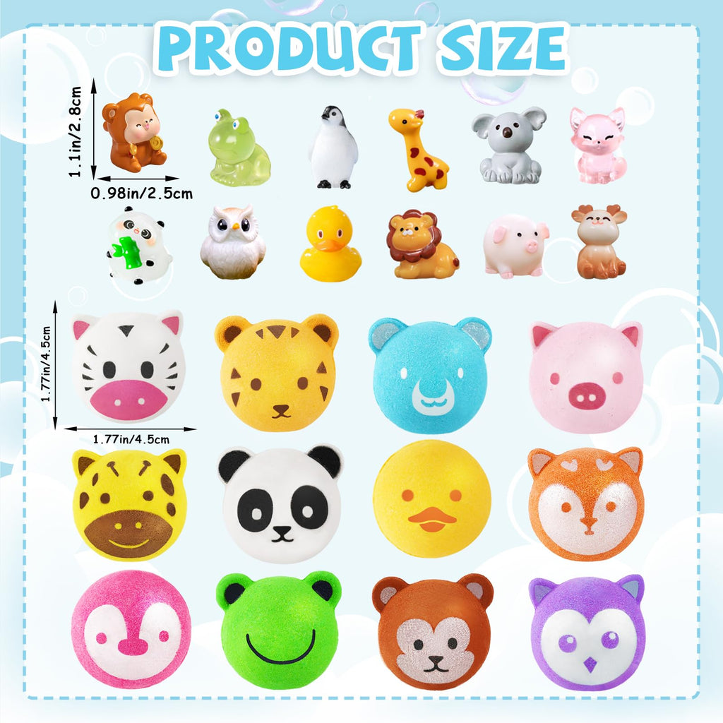 Bath Bombs for Kids with Surprise Toys Inside, 12 Pcs Bubble Bath Fizzy Balls with 12 Animal Shapes, Natural Bath Bombs Birthday Christmas Gift Set for Kids Girls Boys Toddlers