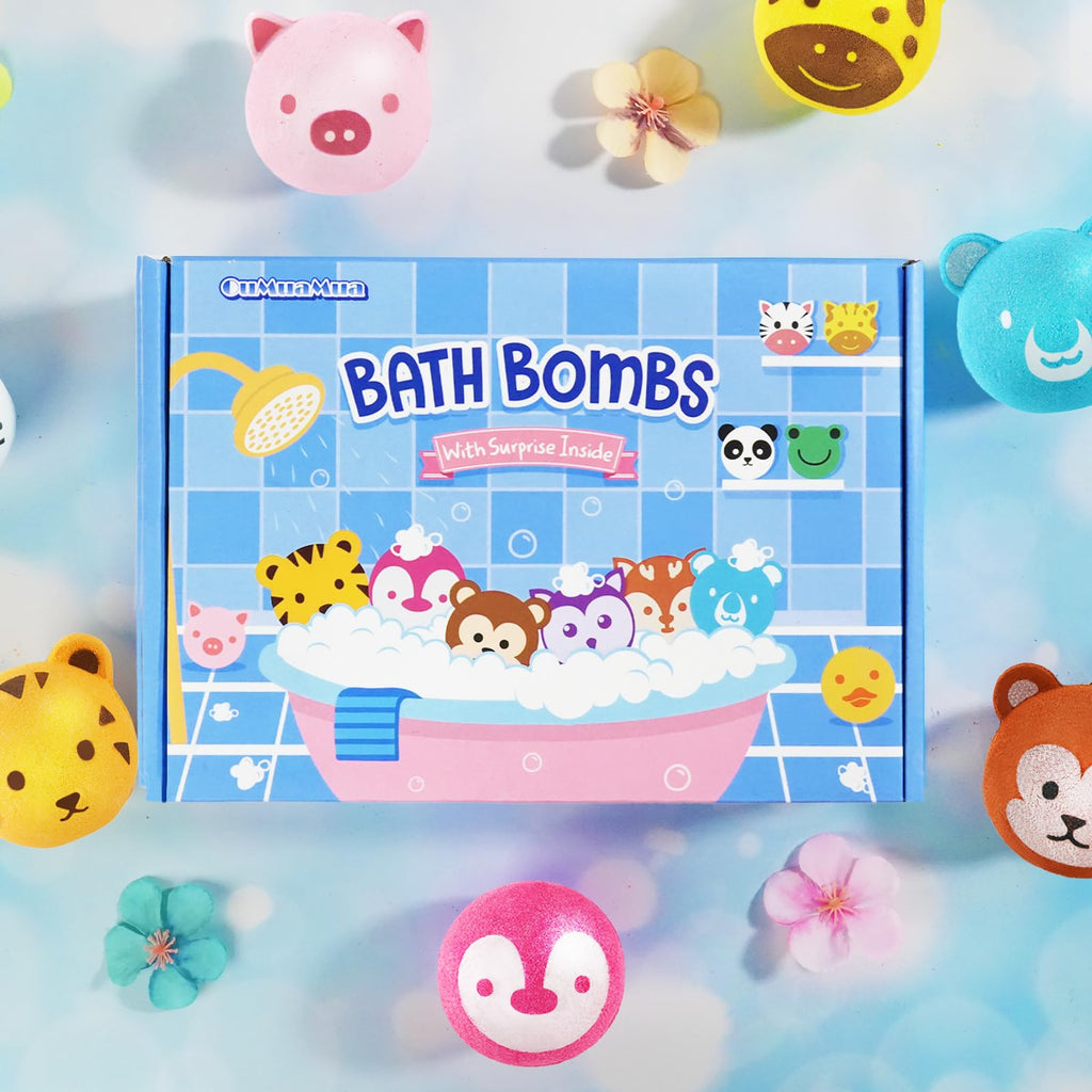 Bath Bombs for Kids with Surprise Toys Inside, 12 Pcs Bubble Bath Fizzy Balls with 12 Animal Shapes, Natural Bath Bombs Birthday Christmas Gift Set for Kids Girls Boys Toddlers