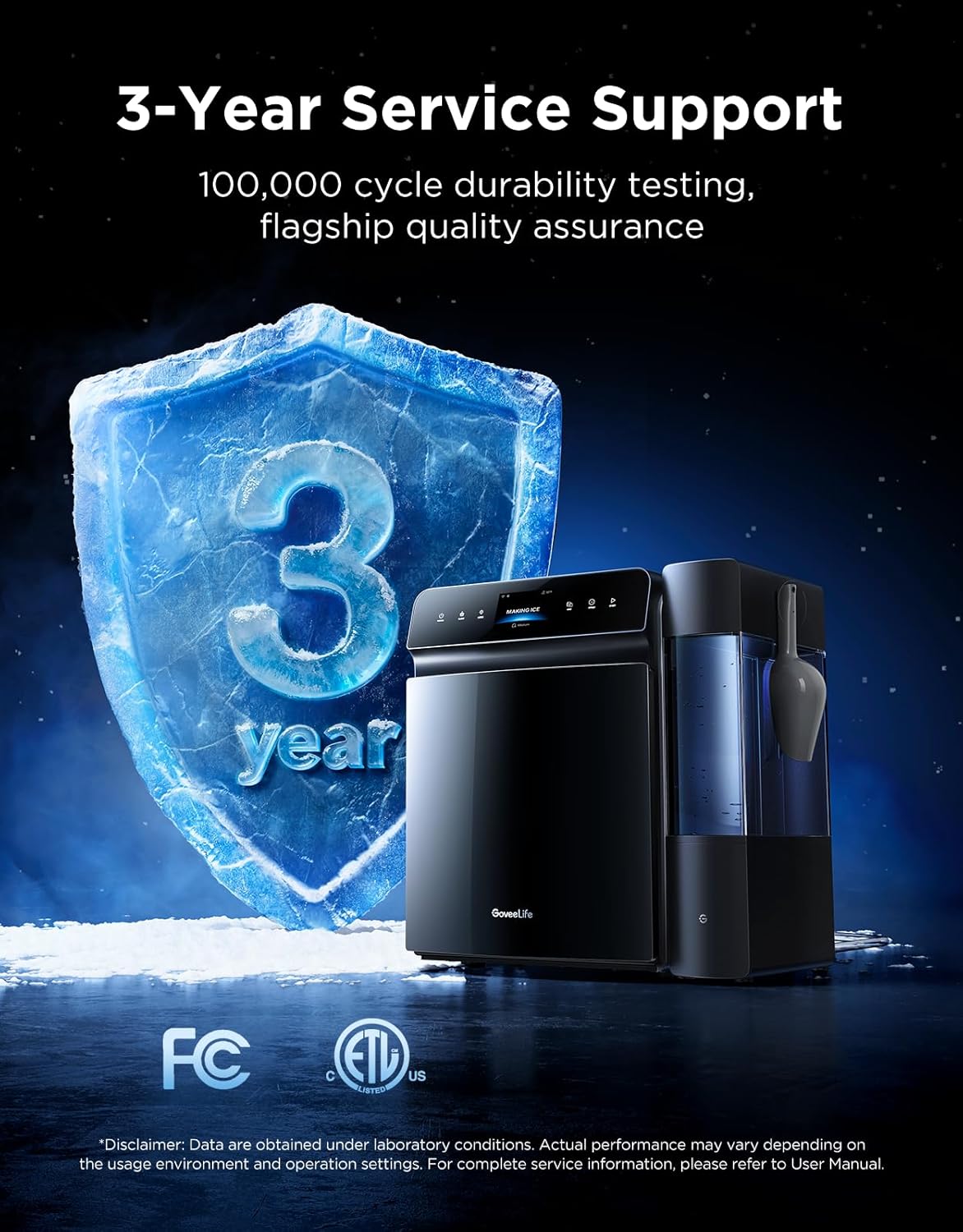 GoveeLife Smart Countertop Ice Maker 2 Pro, 3-Minute Fast 9 Ice Cubes with 3 Size, 47lbs Daily, 40dB Quiet, Smart Pre-Cooling, App & Voice Control, Self-Clean, Dual Water Tanks for Home, Coffee, Party