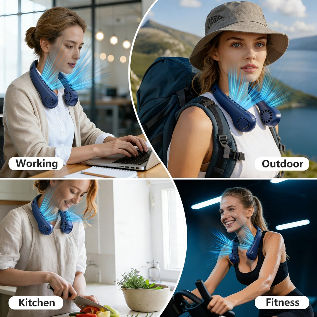 Portable Neck Fan, 360° Cooling Personal Fan with 5 Speeds, USB Rechargeable Wearable Neck Fan, Hands Free Bladeless Fan, Twistable, Mini Portable Fan, Gifts for Men Women Mom Dad, White