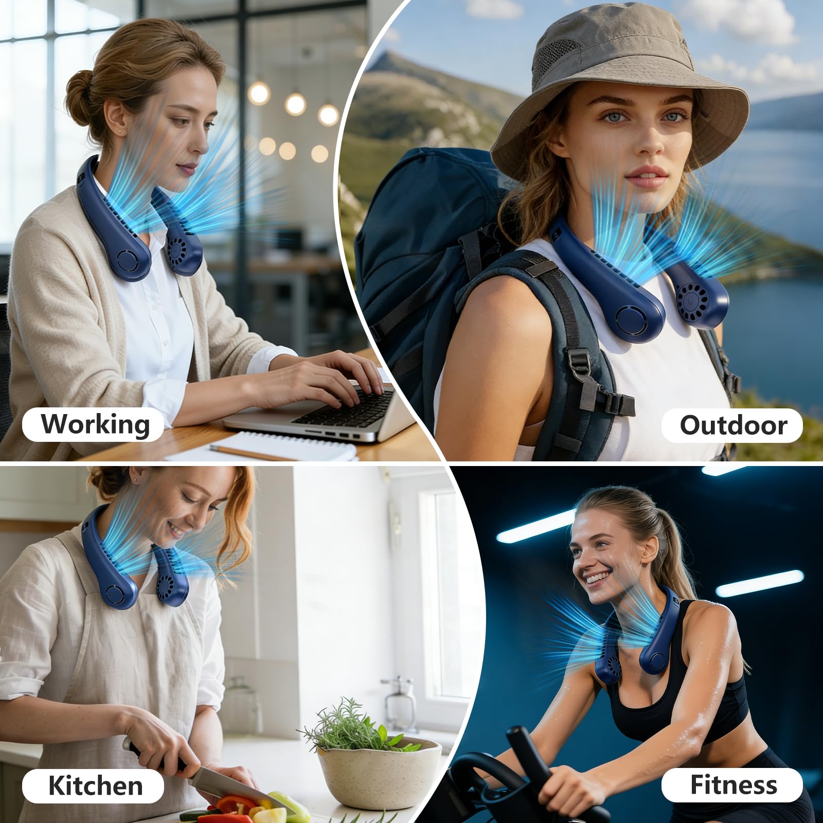 Portable Neck Fan, 360° Cooling Personal Fan with 5 Speeds, USB Rechargeable Wearable Neck Fan, Hands Free Bladeless Fan, Twistable, Mini Portable Fan, Gifts for Men Women Mom Dad, White