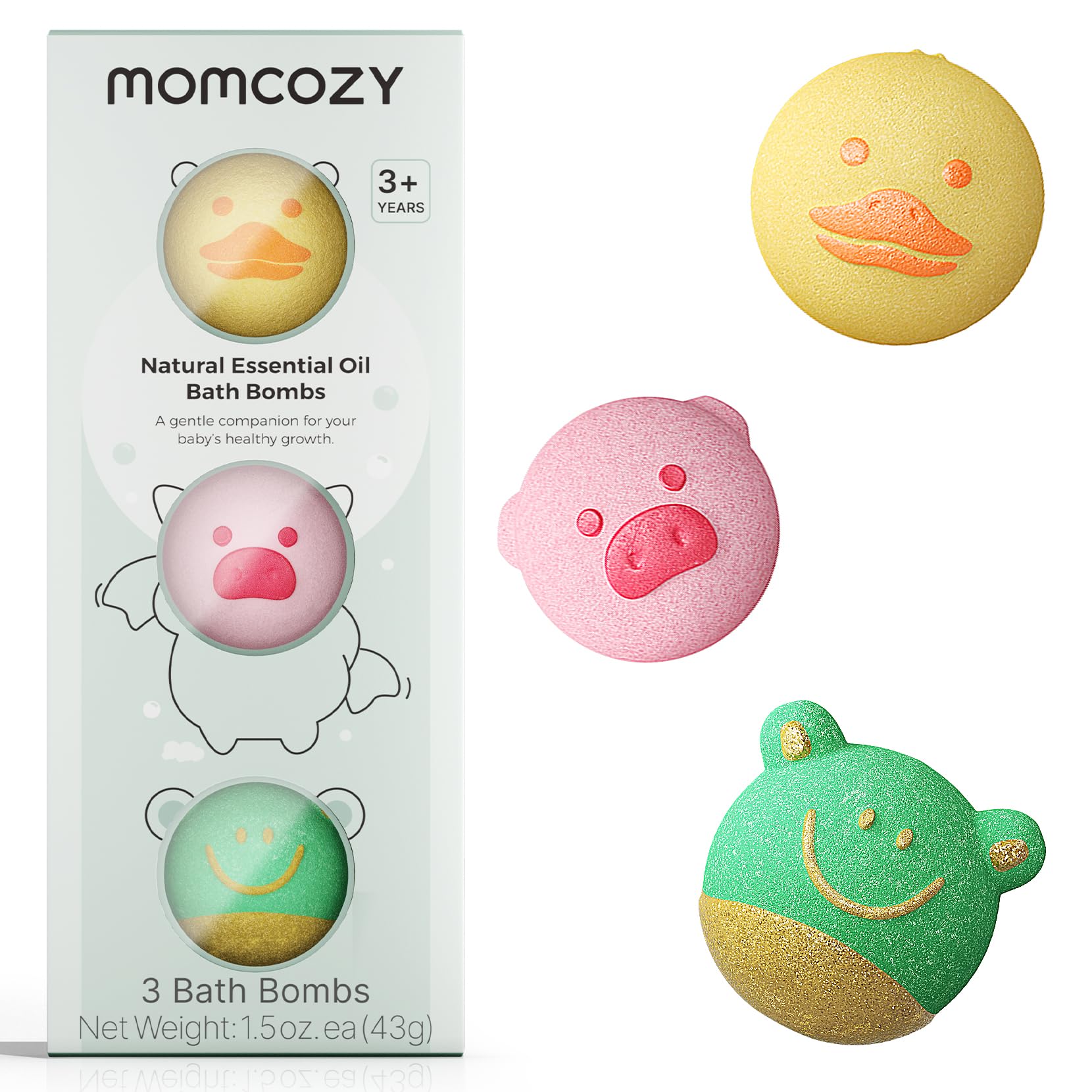 Momcozy Natural&Organic Essential Oil Bath Bombs,3 Pcs Bubble Bath Fizzy Balls with 3 Cute Shapes,Bath Bombs Gift Set for Kids Girls Boys Toddler, Ideal Gift for Birthday, Bath Bomb Kit
