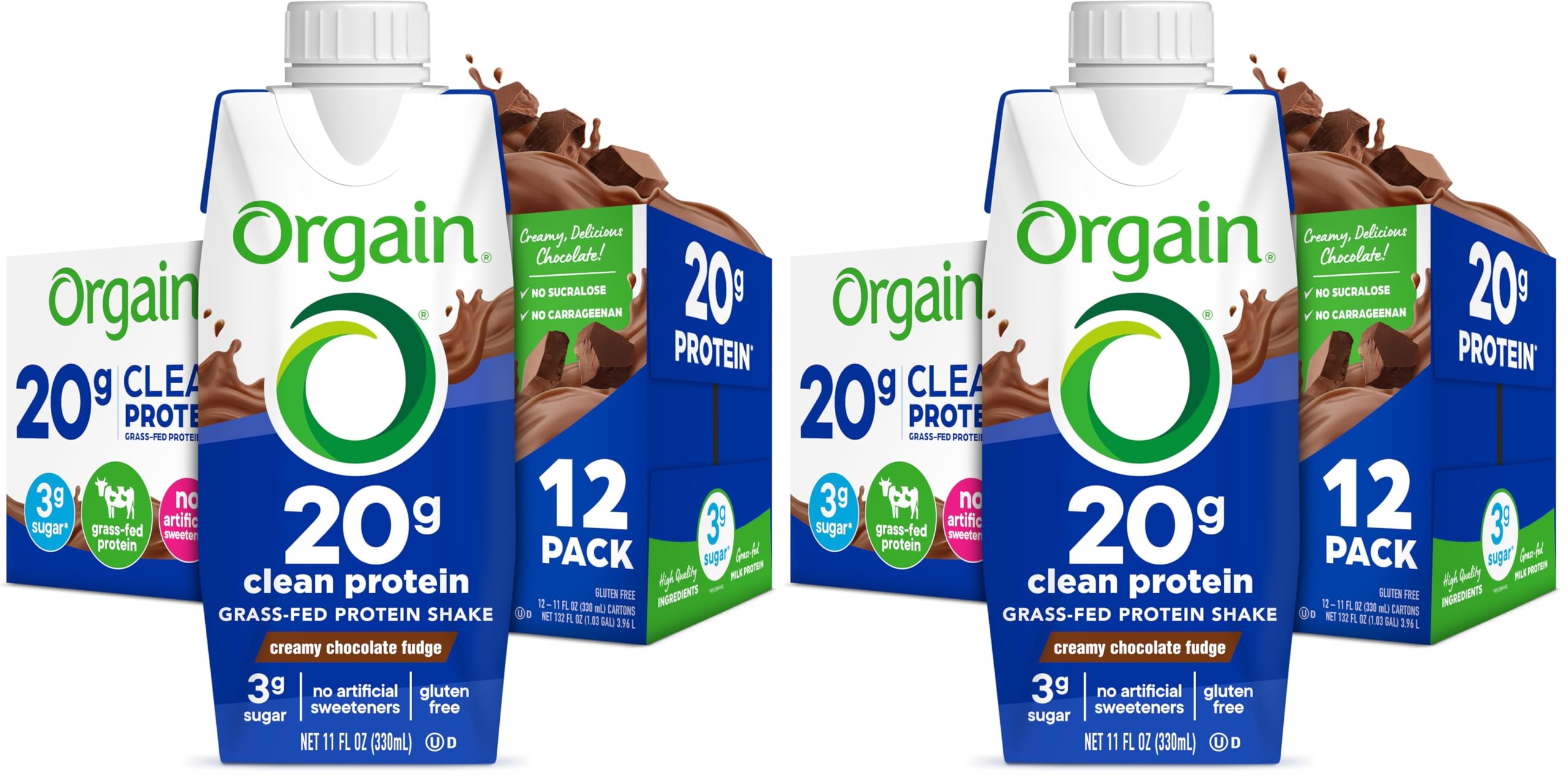 Orgain Clean Protein Shake, Grass Fed Dairy, Vanilla Bean - 20g Whey High Protein, Kosher, Ready to Drink, Low Net Carbs, Gluten Free, No Soy Ingredients, 11 Fl Oz (Pack of 12)