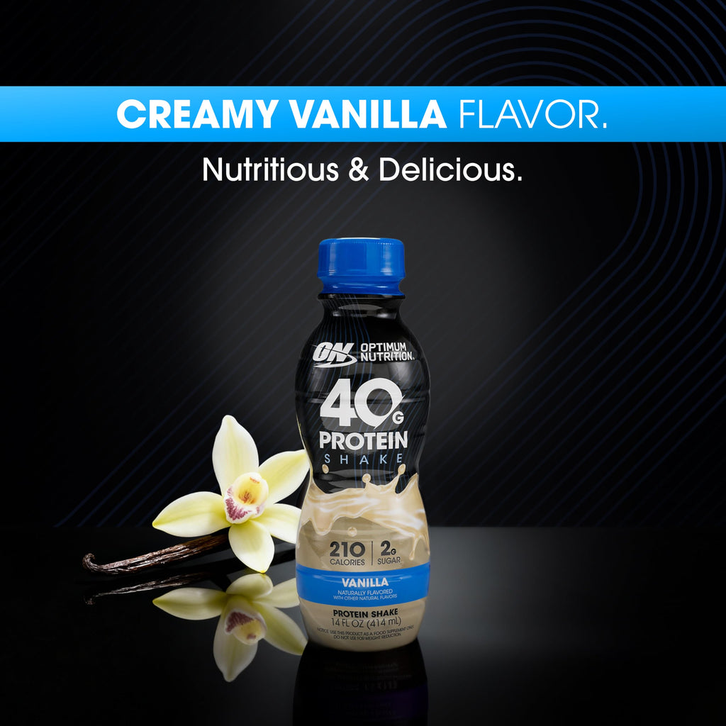 Optimum Nutrition 40g Protein Shake, 40g of Protein, Naturally Flavored, Complete Protein Drink, Chocolate, 14 Fl Oz, 12 Count (Pack of 1) (Packaging May Vary)