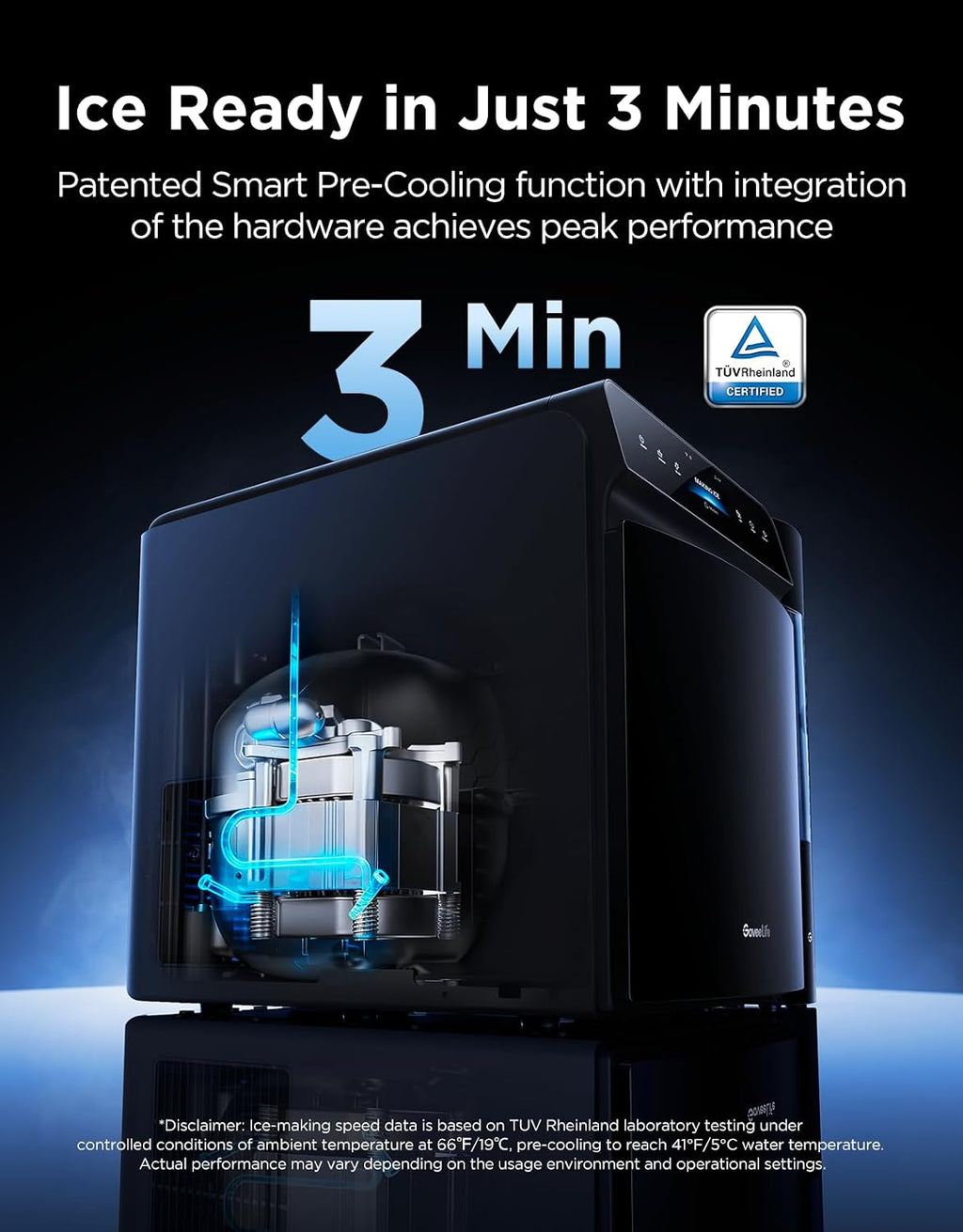 GoveeLife Smart Countertop Ice Maker 2 Pro, 3-Minute Fast 9 Ice Cubes with 3 Size, 47lbs Daily, 40dB Quiet, Smart Pre-Cooling, App & Voice Control, Self-Clean, Dual Water Tanks for Home, Coffee, Party