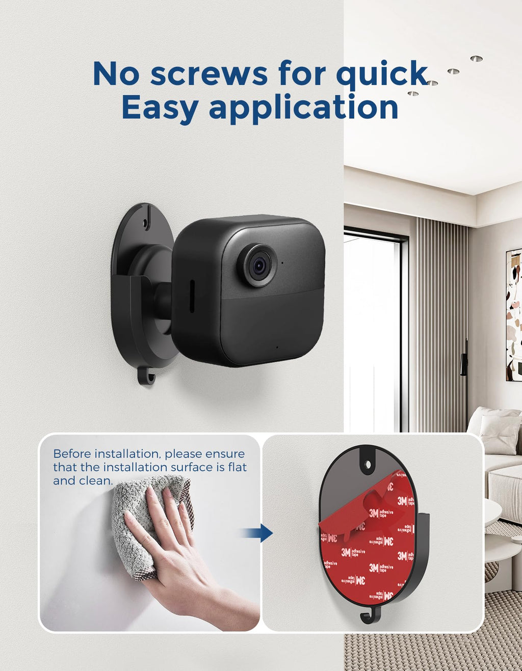 No Drill Ring Indoor Cam Adhesive Wall Mount Bracket, Strong Durable Adhesive Camera Mount Stand for Ring Indoor Cam(1st Gen and 2nd Gen) Blink Camera Mount, 2 Pack Mount Bracket