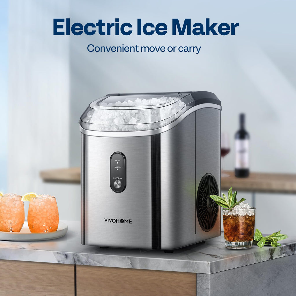 VIVOHOME Nugget Ice Maker Countertop, 45lbs/Day Pebble Ice Maker Machine, Soft Chewable Pellet Ice Machine with Self-Cleaning, Scoop, 10 Ice Bags, for Home Kitchen, RV, Camping, Office