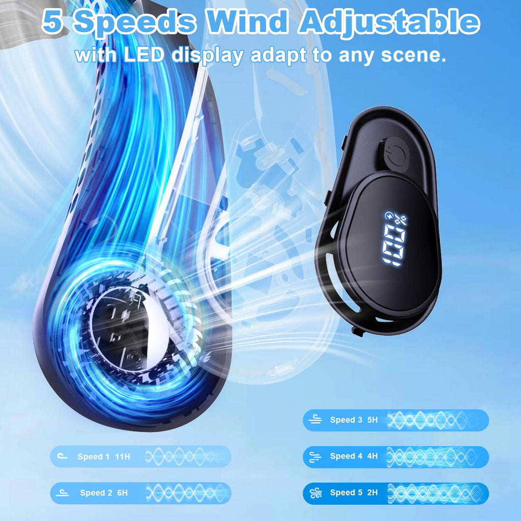 Portable Neck Fan Rechargeable - [with LED Display] 5 Speeds, 5000 mAh Battery Operated Wearable Personal Cooling Bladeless Fan for Outdoor Travel, Gifts for Men Women Kids,Gray