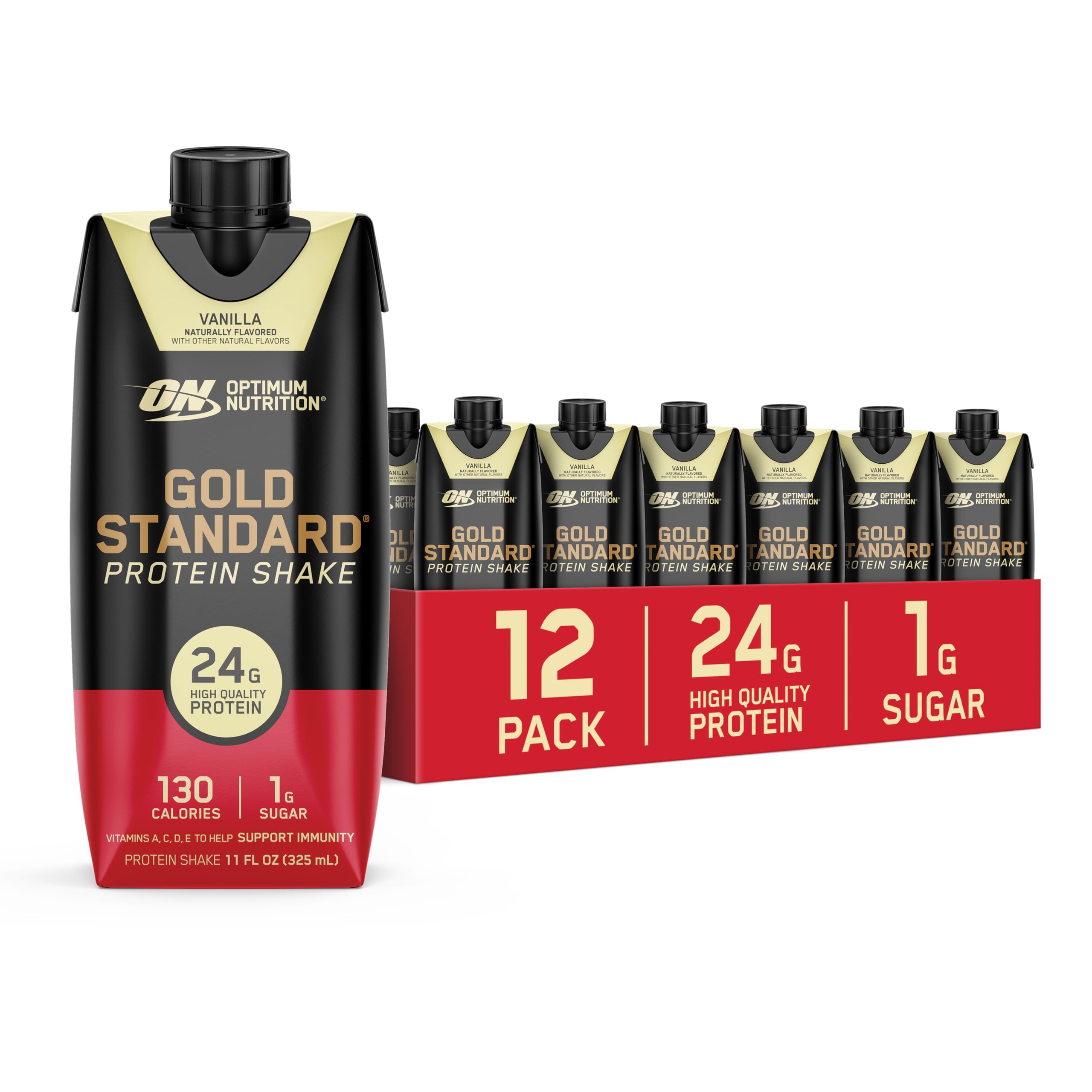 Optimum Nutrition Gold Standard Protein Shake, 24g Protein, Ready to Drink Protein Drinks, Chocolate, 11 Fl Oz, 12 Count (Pack of 1) (Packaging May Vary)