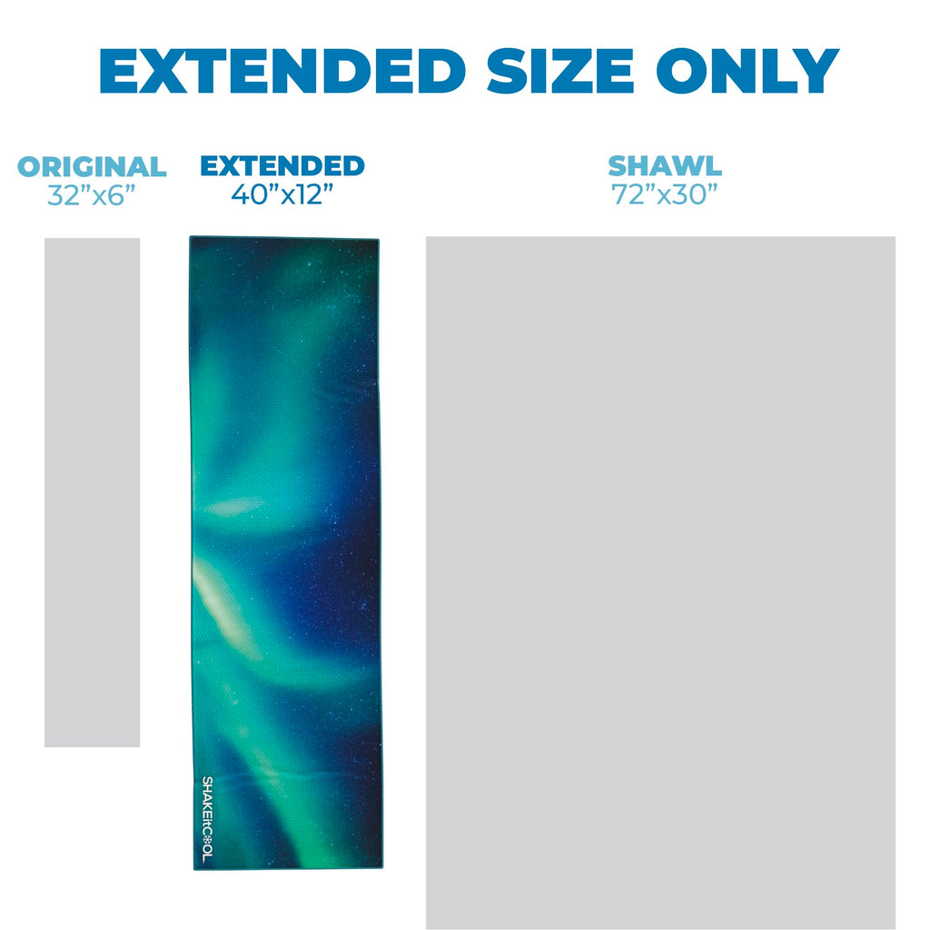 SHAKEitCOOL Extended Size Cooling Towel – Be Cool in Style - Heat Relief, Soft, Lightweight, Sun Protection, Easy Clean - Perfect for Biking, Hiking, Running, Yoga, Golf - Blue Purple Wave M