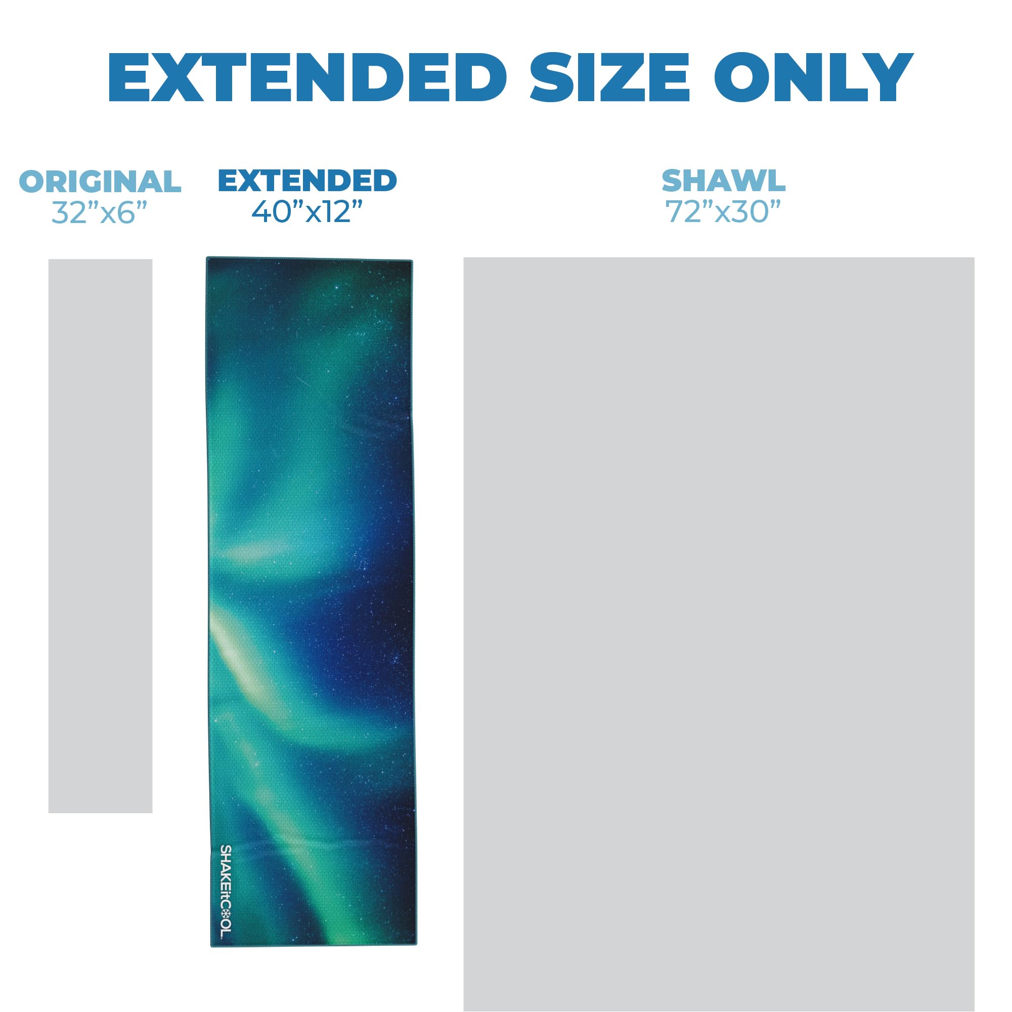 SHAKEitCOOL Extended Size Cooling Towel – Be Cool in Style - Heat Relief, Soft, Lightweight, Sun Protection, Easy Clean - Perfect for Biking, Hiking, Running, Yoga, Golf - Blue Purple Wave M