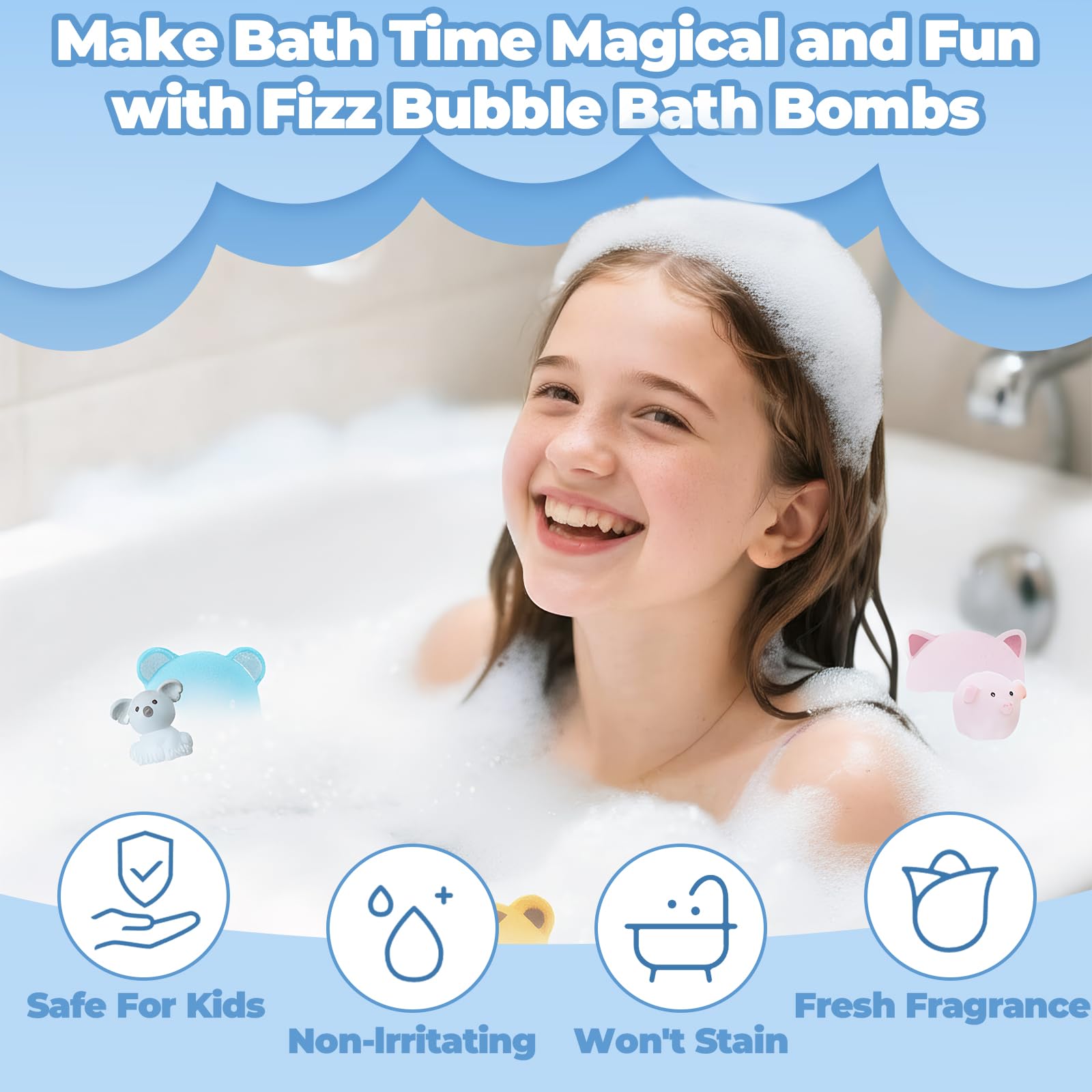 Bath Bombs for Kids with Surprise Toys Inside, 12 Pcs Bubble Bath Fizzy Balls with 12 Animal Shapes, Natural Bath Bombs Birthday Christmas Gift Set for Kids Girls Boys Toddlers