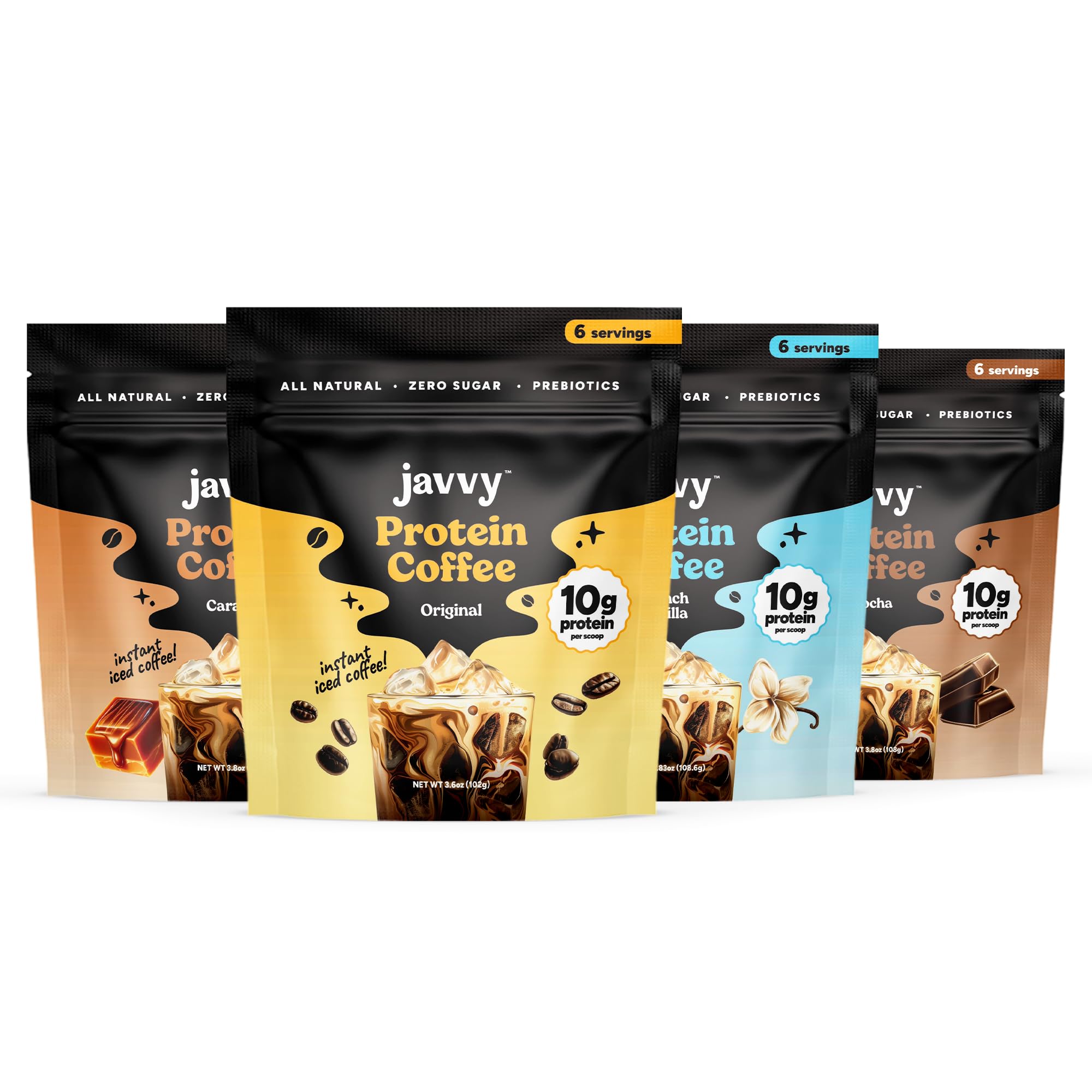 Javvy Protein Iced Coffee - Premium Whey Protein & Iced Coffees, 100% Natural Cold Brew, Zero Artificial Flavors & Sweeteners, 80mg Caffeine, No Added Sugar, 20 Servings, Caramel, 1 Pack