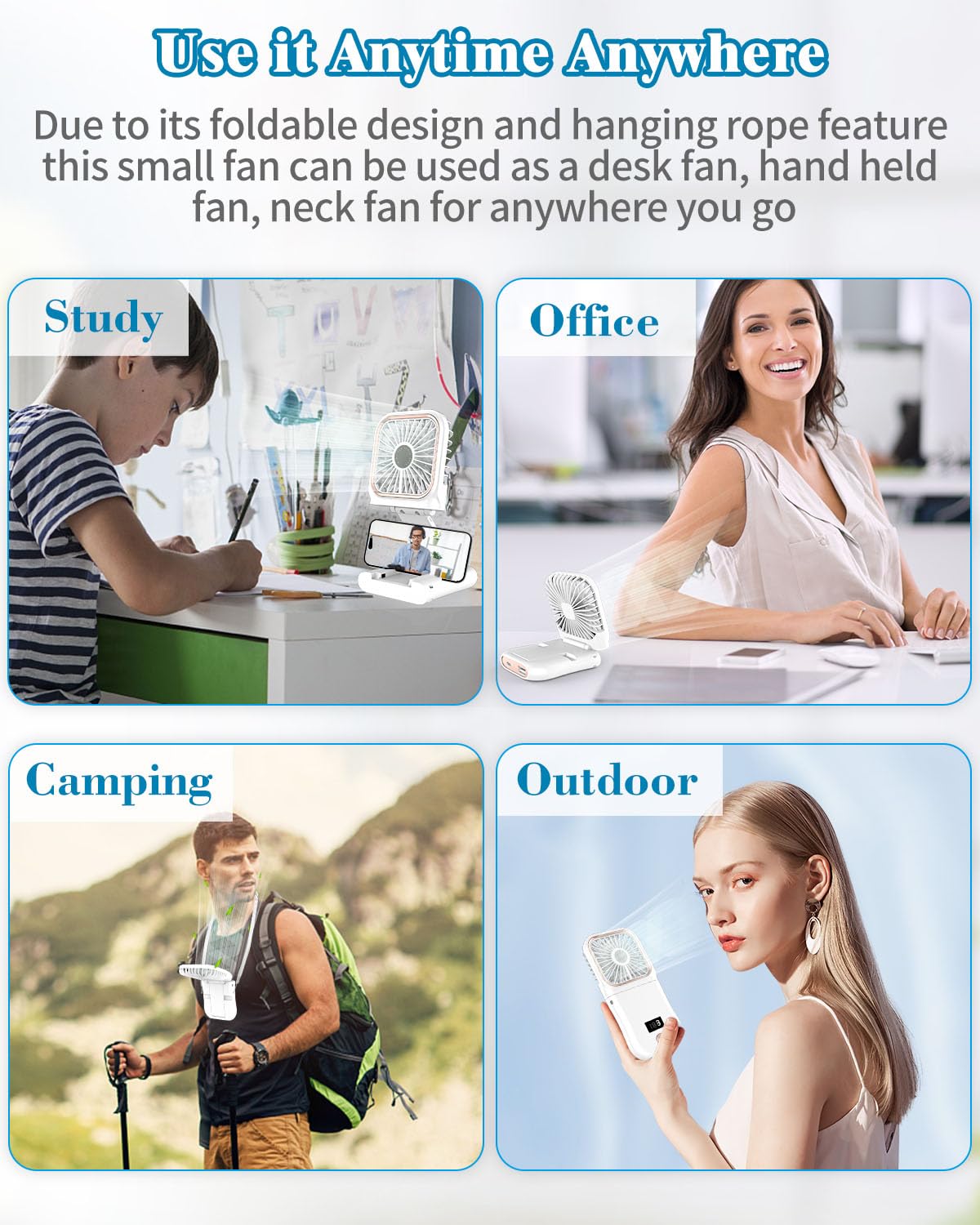 Neck Fan with Cooling Plate,5500mAh Rechargeable, Ultra Quiet Operation, 5 Speeds & 3 Cooling Modes, USB-C Fast Charging, LED Display Battery & Gear, Bladeless Fans that Blow Cold Air for Travel Blue
