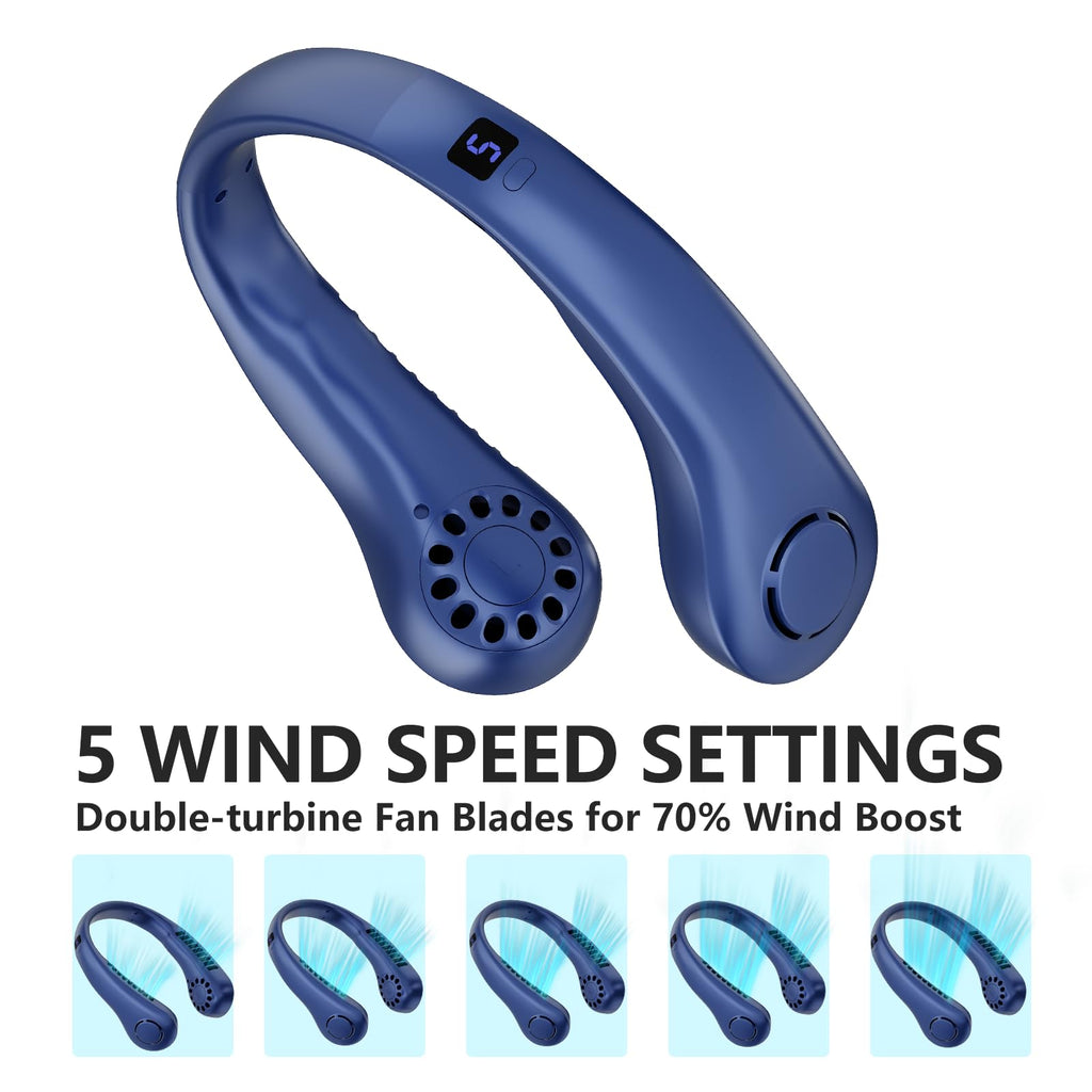 Portable Neck Fan, 360° Cooling Personal Fan with 5 Speeds, USB Rechargeable Wearable Neck Fan, Hands Free Bladeless Fan, Twistable, Mini Portable Fan, Gifts for Men Women Mom Dad, White